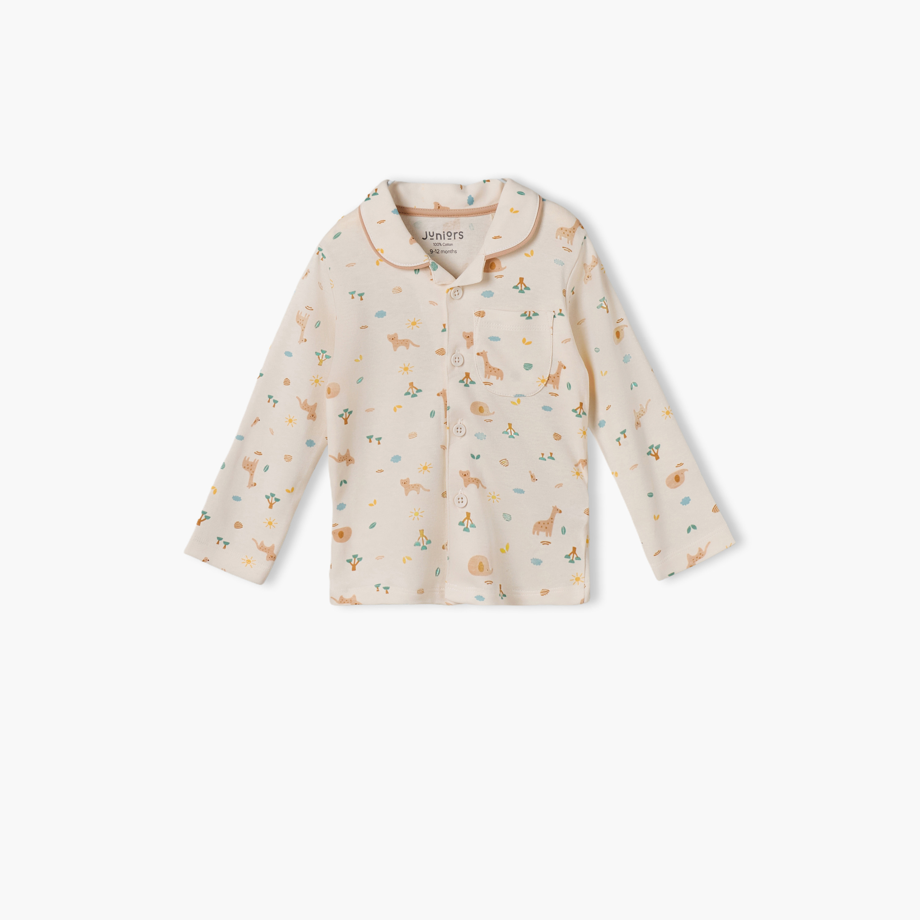Juniors Cotton Collared Long Sleeves Pyjama Set with Safari Print-baby-boys-clothing-nightwear-pyjamasets-image-2