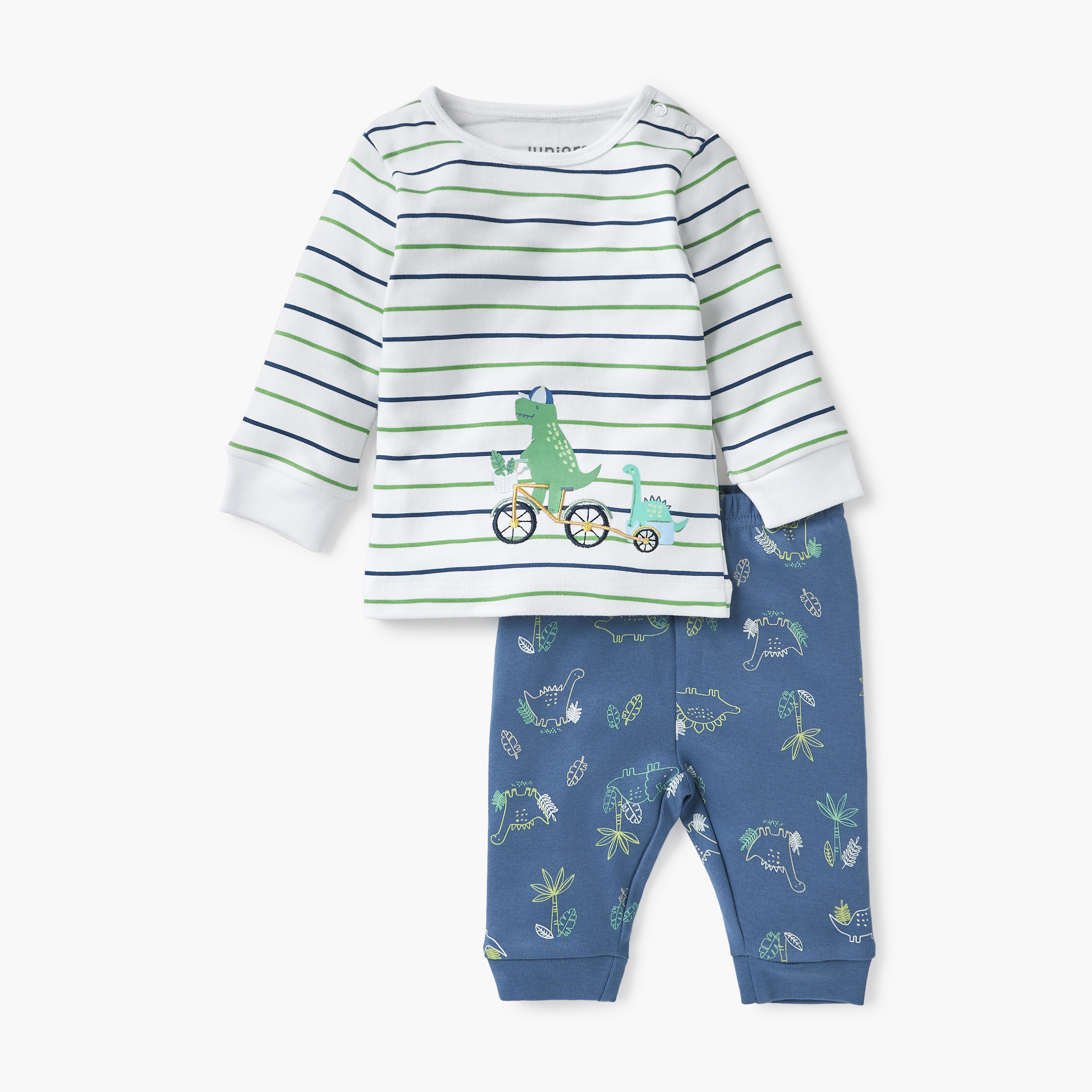 Juniors Dinosaur Print T-shirt and Pyjama Set-baby-boys-clothing-nightwear-pyjamasets-image-1