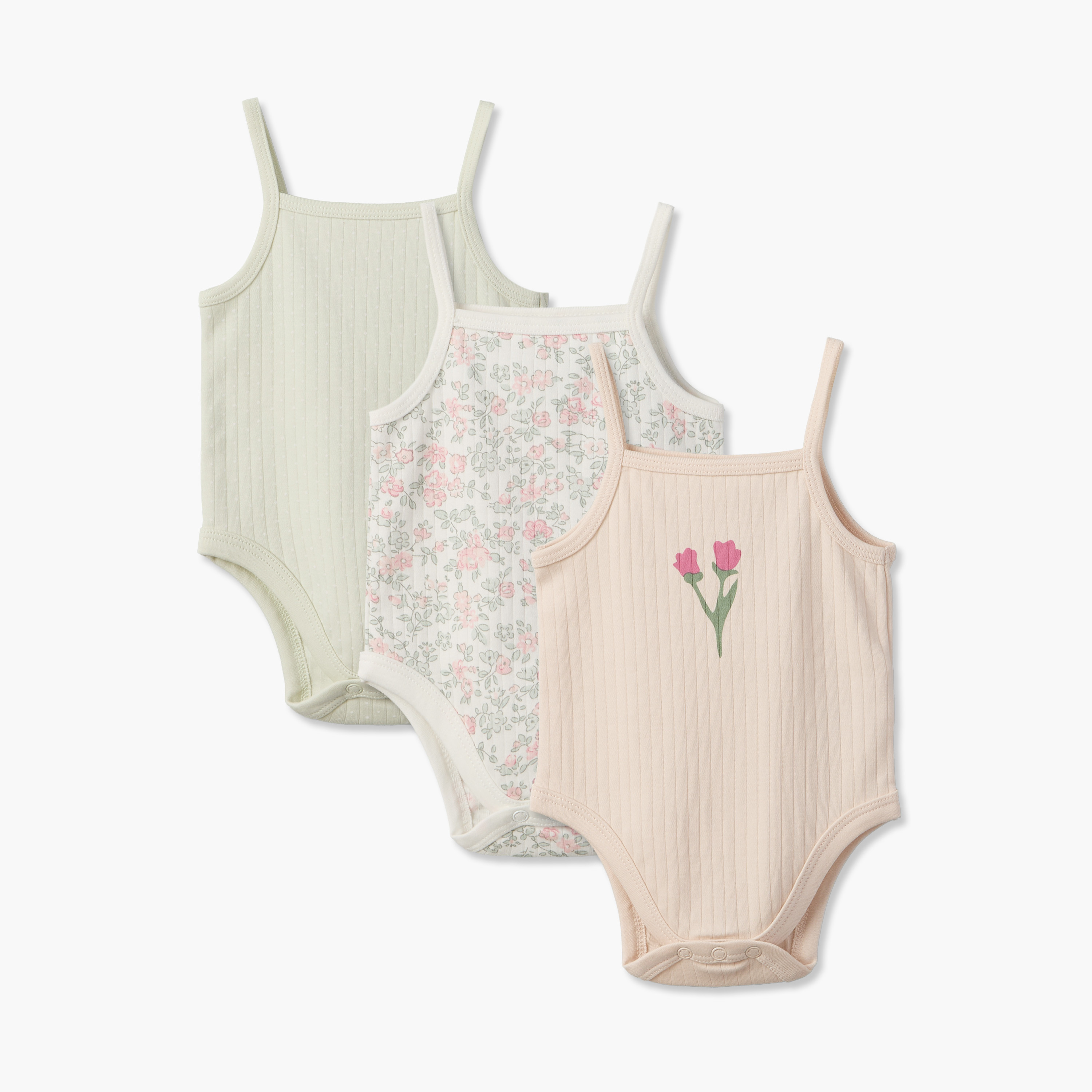 Pack of 3 Juniors Square Neck Strappy Bodysuit with Snap Button Closure-baby-girls-clothing-bodysuits-image-1