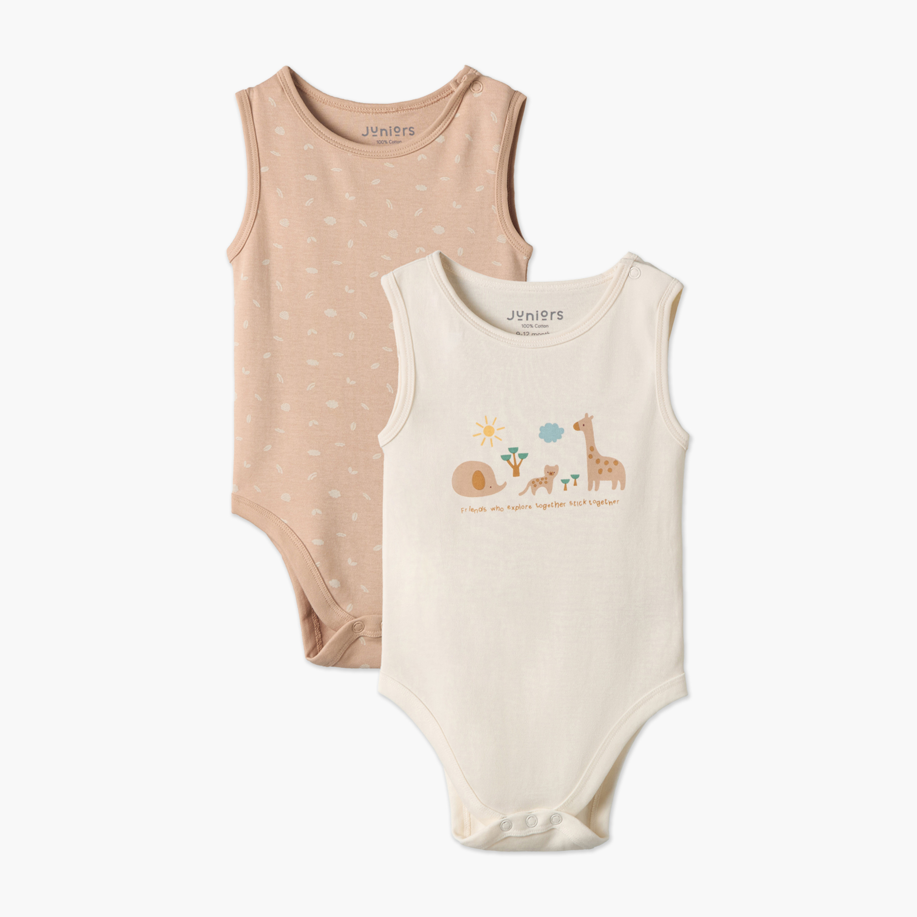 Pack of 2 Juniors Round Neck Sleeveless Bodysuit with Assorted Design-baby-boys-clothing-bodysuits-image-1