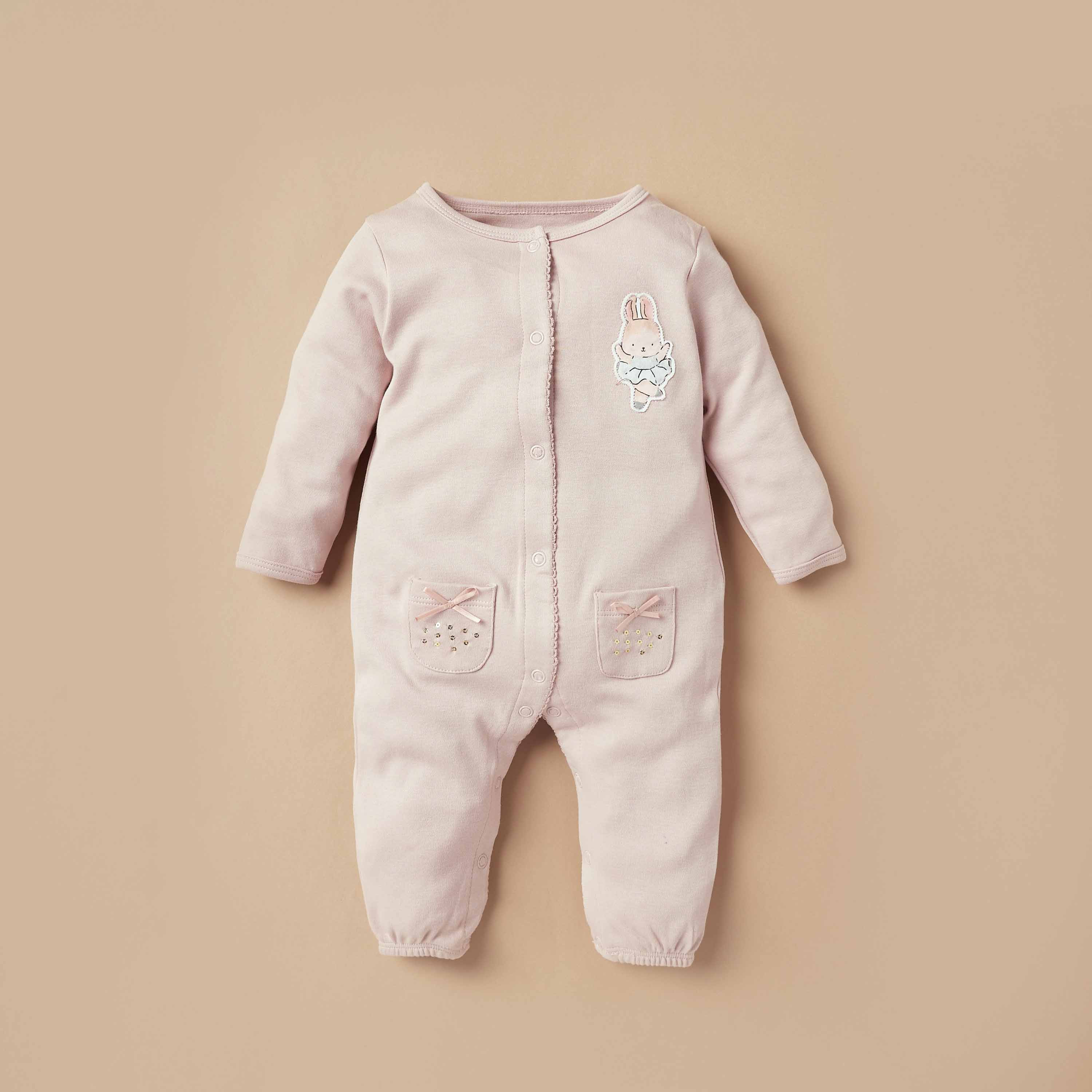 Juniors Bunny Applique Sleepsuit with Pockets-baby-girls-clothing-nightwear-sleepsuits-image-1