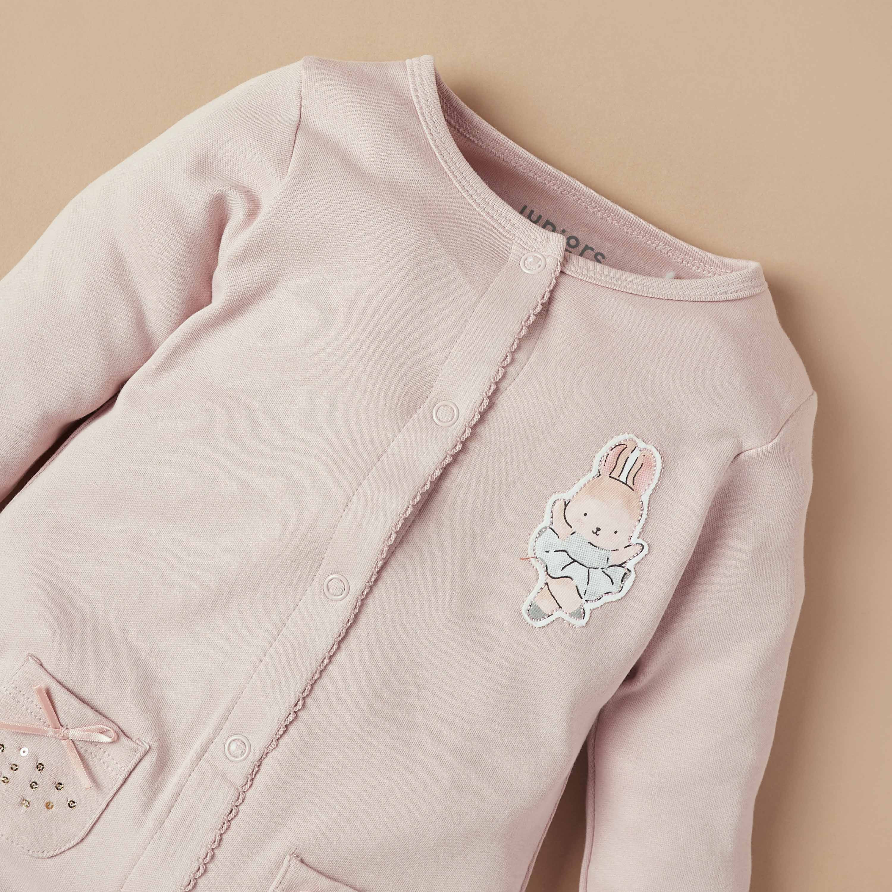 Juniors Bunny Applique Sleepsuit with Pockets-baby-girls-clothing-nightwear-sleepsuits-image-2