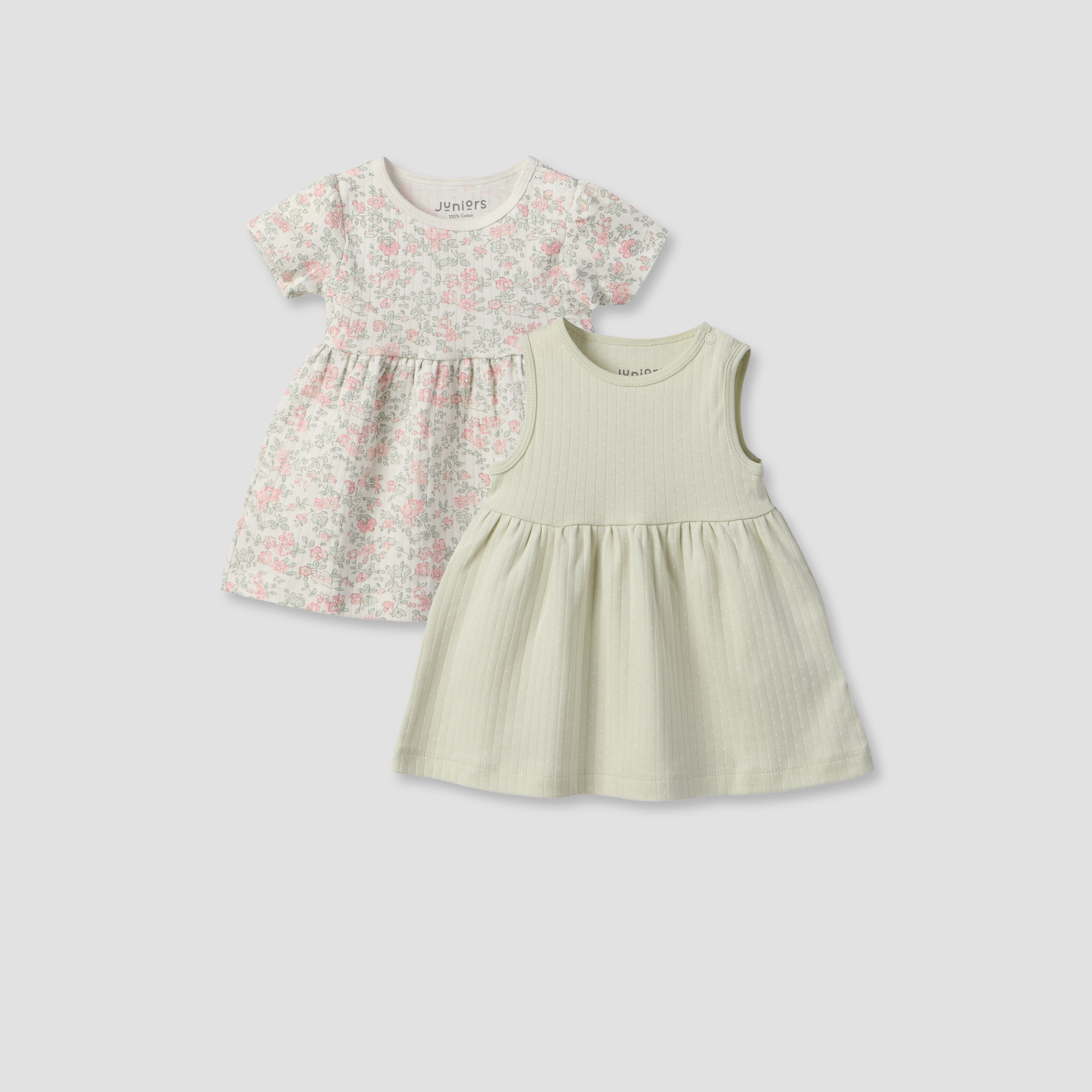 Pack of 2 Juniors Round Neck Knee Length A-line Dress with Assorted Design-baby-girls-clothing-dressesandjumpsuits-image-1
