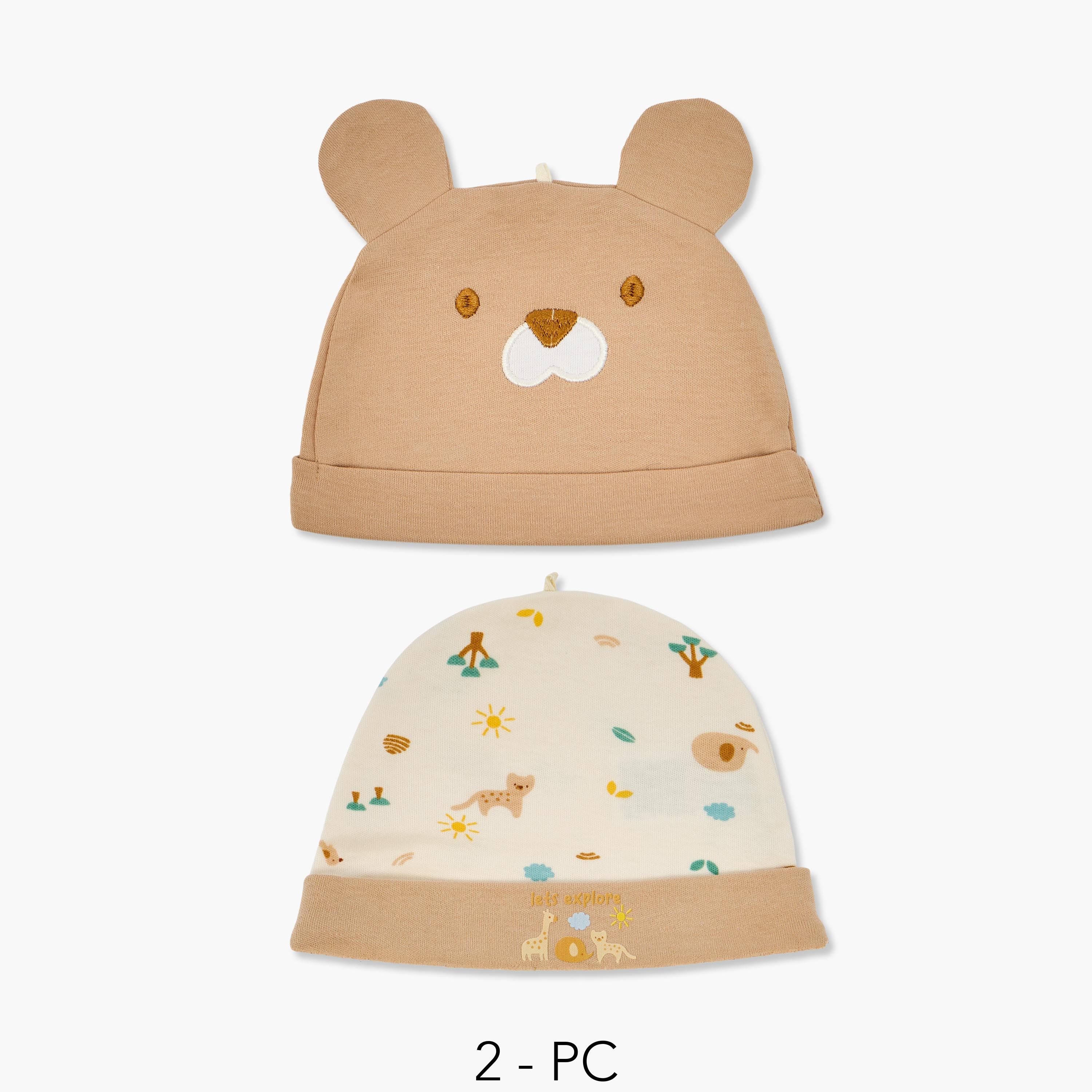 Pack of 2 Juniors Cap with Animal Print-baby-boys-accessories-caps-image-1