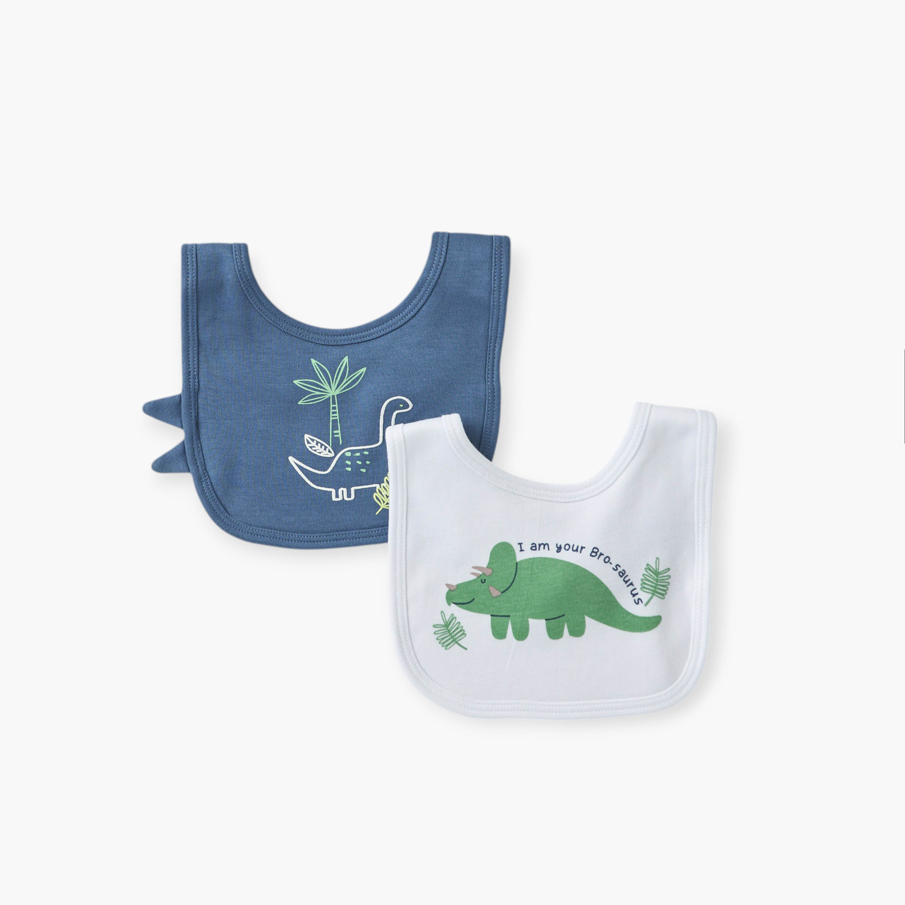 Juniors Dino Print Muslin Bib with Button Closure - Set of 2-baby-feeding-bibs-image-1