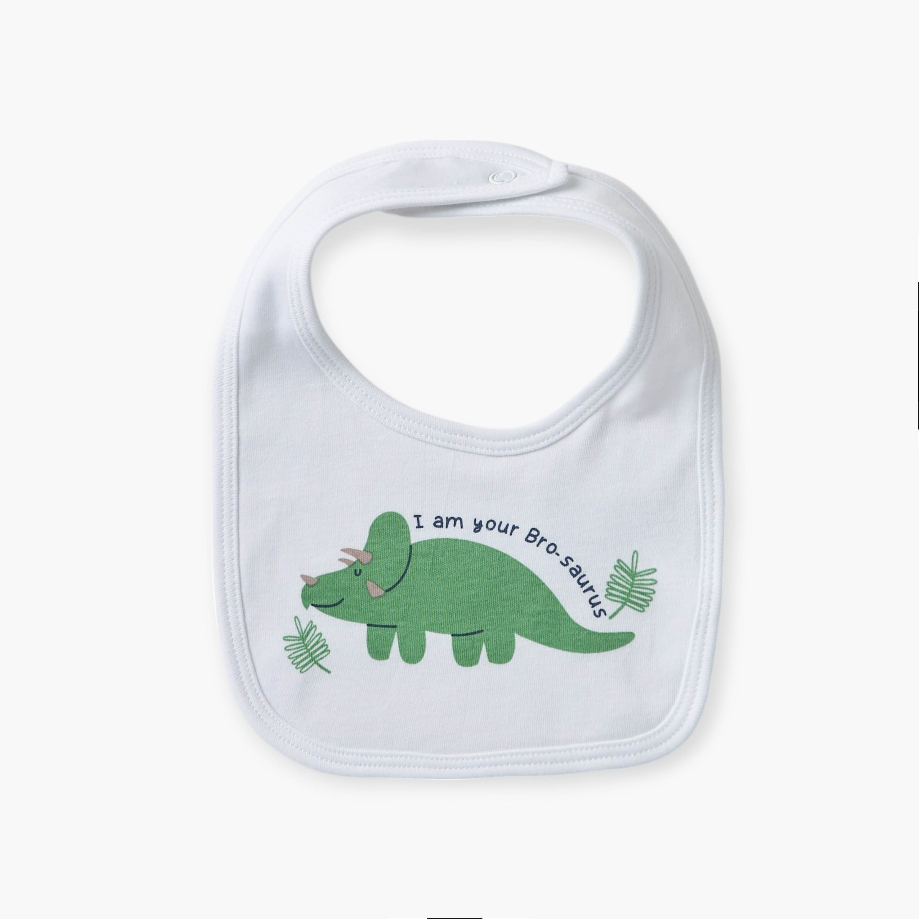Juniors Dino Print Muslin Bib with Button Closure - Set of 2-baby-feeding-bibs-image-3