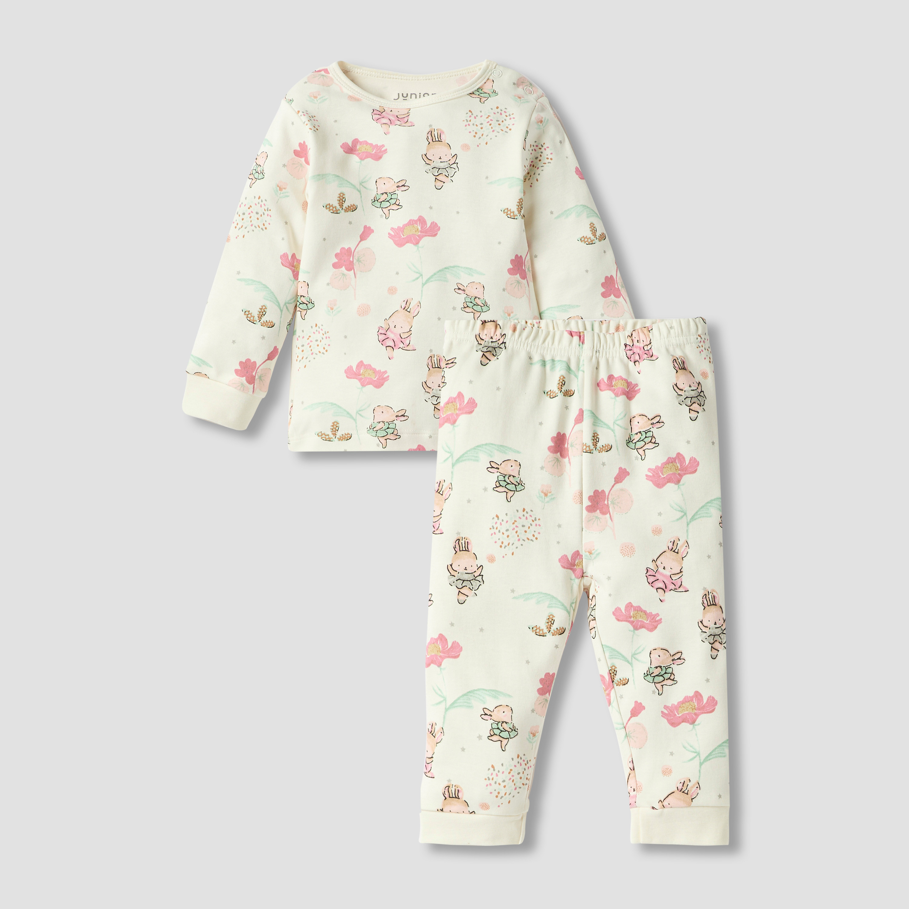 طقم بنطلون بيجاما وتيشيرت بتفاصيل أرنب من جونيورز-baby-girls-clothing-nightwear-pyjamasets-image-1