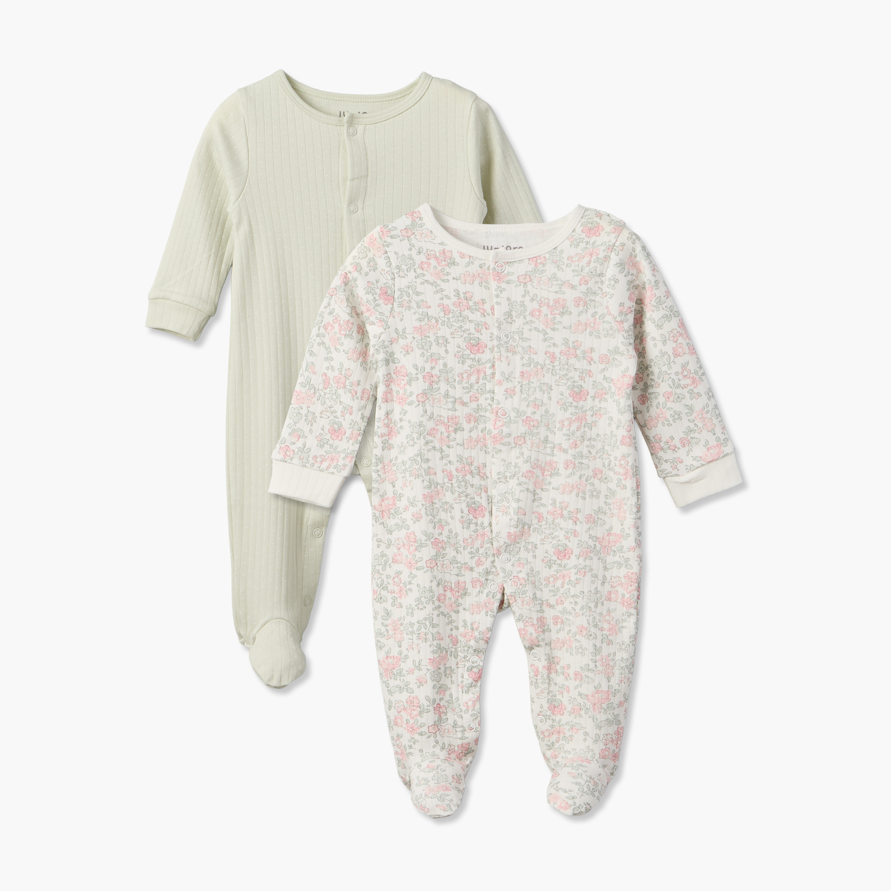 طقم من 2 - بدلة نوم قطن بياقة ضيقة وأكمام طويلة وطبعات من جونيورز-baby-girls-clothing-nightwear-sleepsuits-image-1