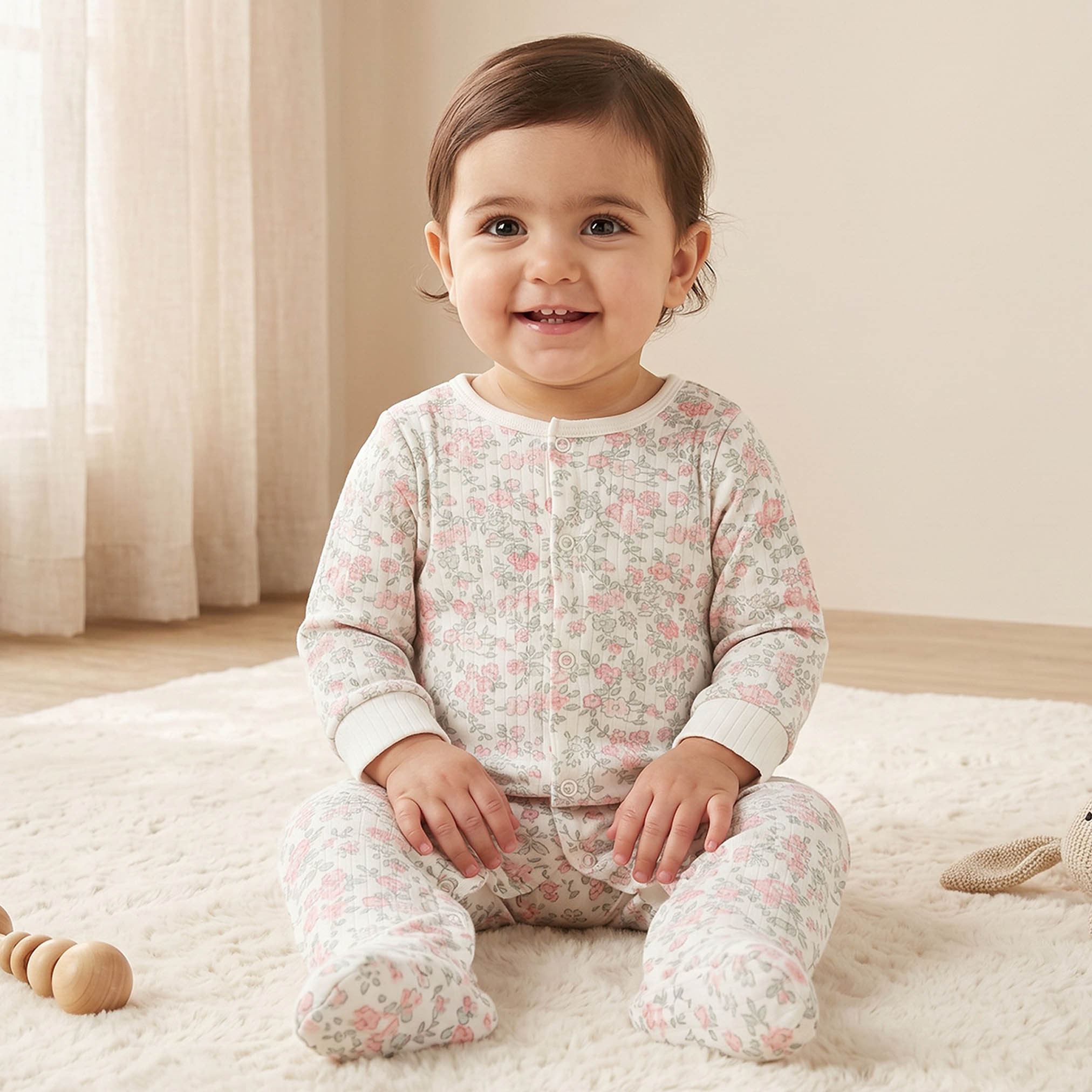 طقم من 2 - بدلة نوم قطن بياقة ضيقة وأكمام طويلة وطبعات من جونيورز-baby-girls-clothing-nightwear-sleepsuits-image-2