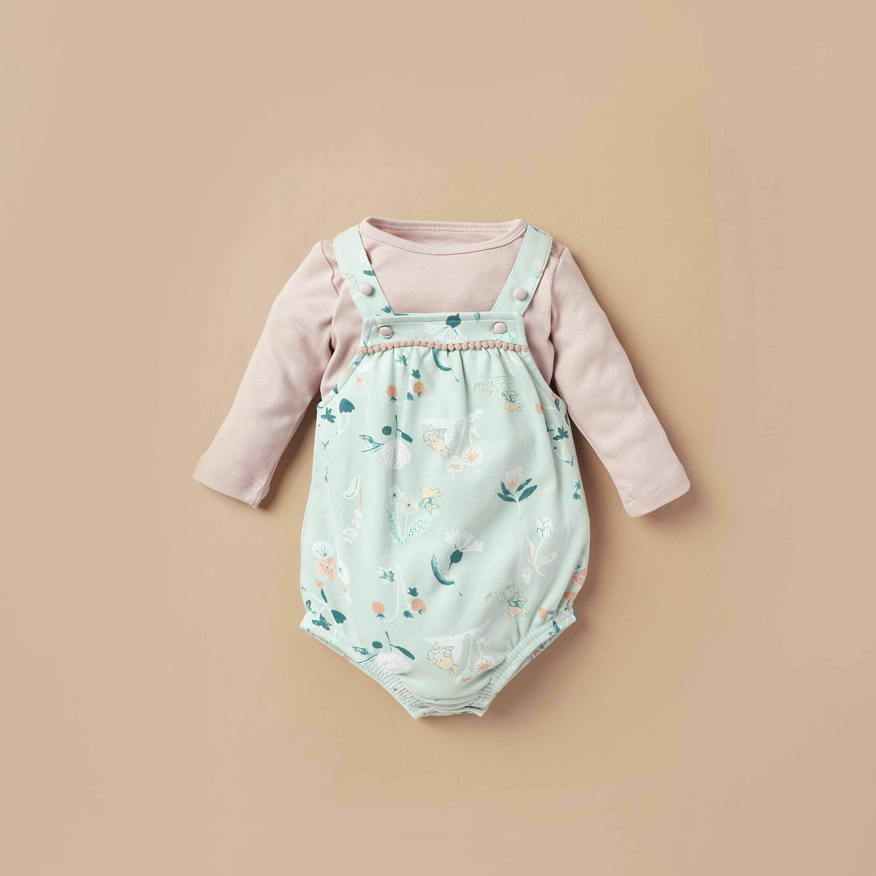 Juniors Solid Long Sleeves T-shirt and Floral Print Dungaree Set-baby-girls-clothing-nightwear-sleepsuits-image-1