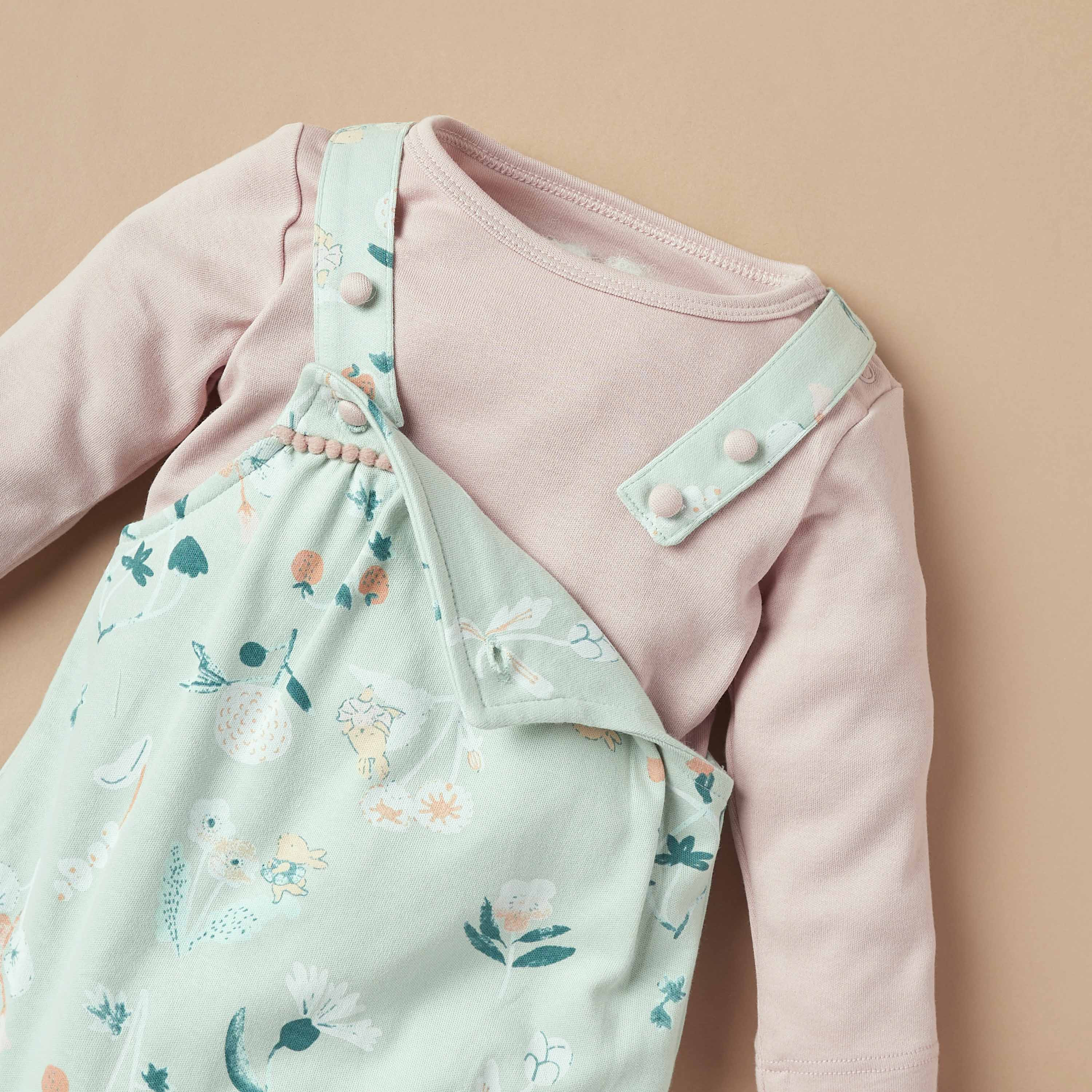 Juniors Solid Long Sleeves T-shirt and Floral Print Dungaree Set-baby-girls-clothing-nightwear-sleepsuits-image-4