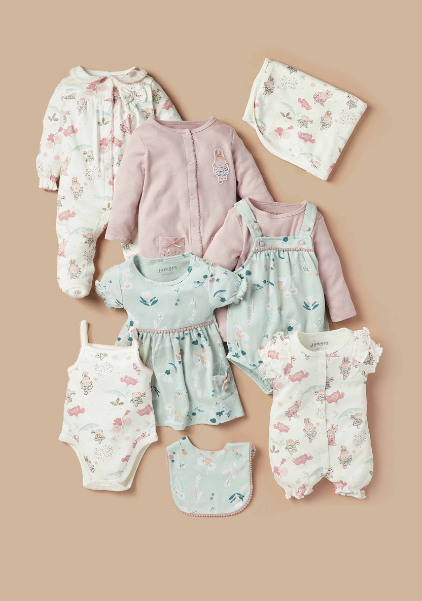 Juniors Solid Long Sleeves T-shirt and Floral Print Dungaree Set-Sleepsuits-image-5