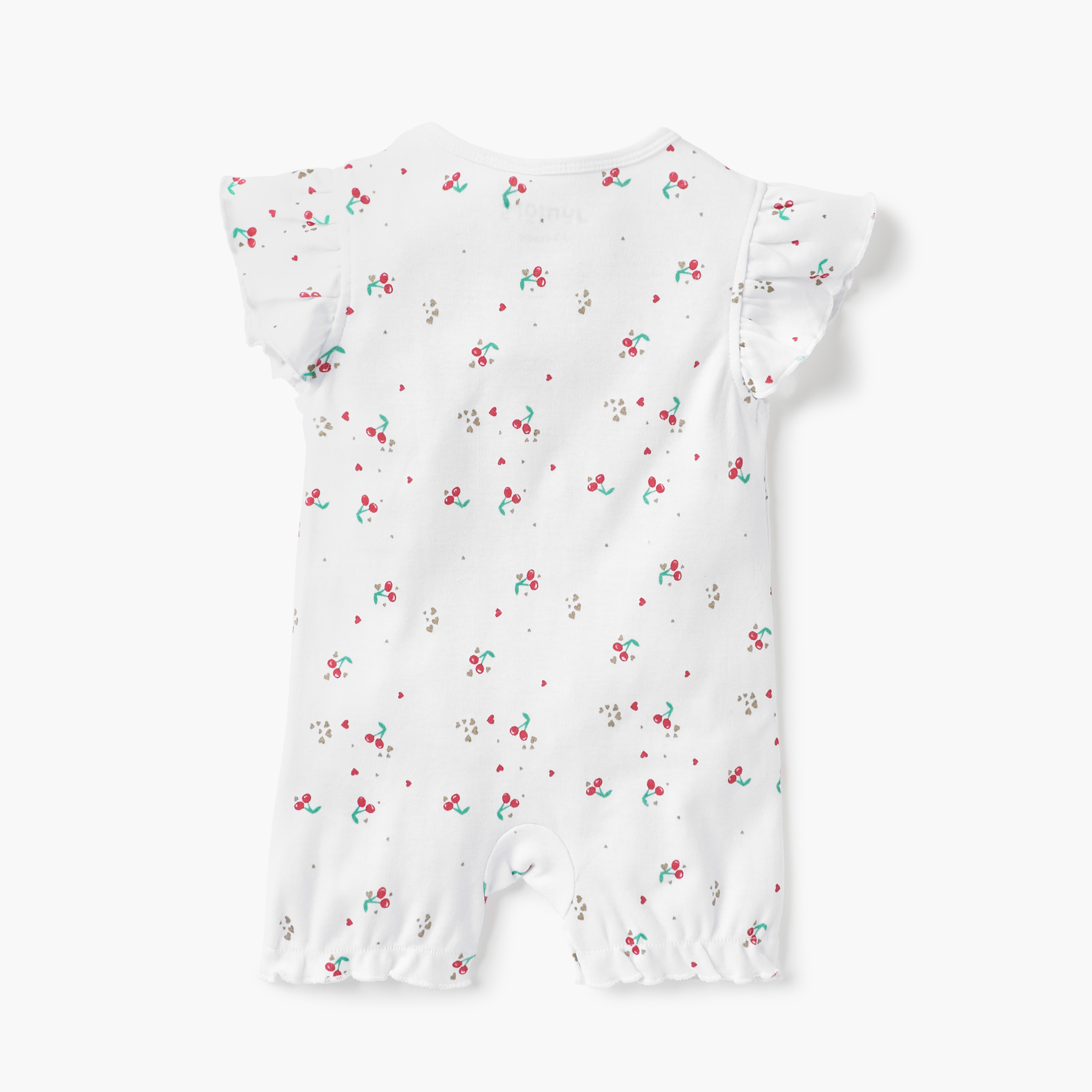 Juniors Cherry Print Romper with Round Neck and Bow Detail-baby-girls-clothing-rompers-image-2
