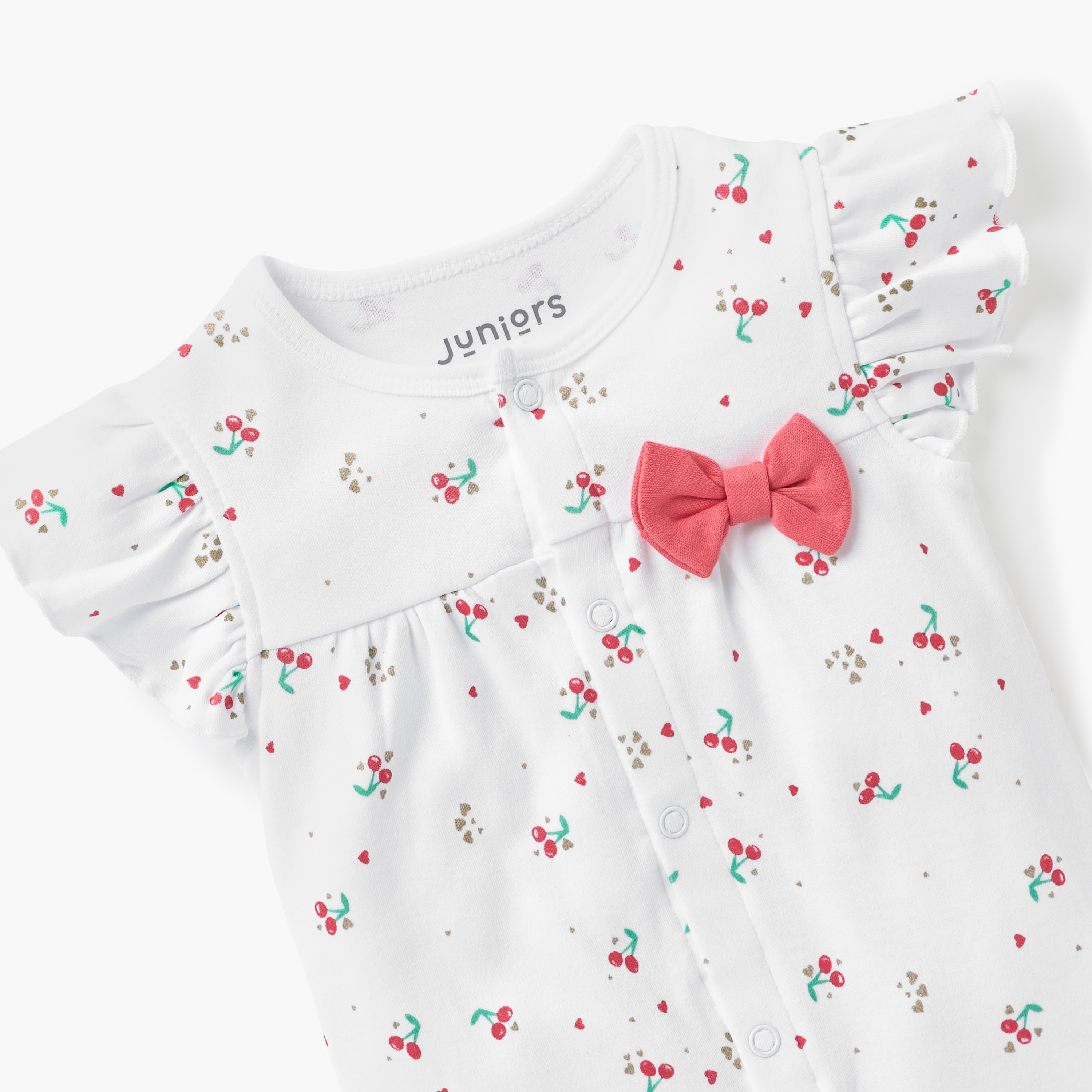 Juniors Cherry Print Romper with Round Neck and Bow Detail-baby-girls-clothing-rompers-image-3