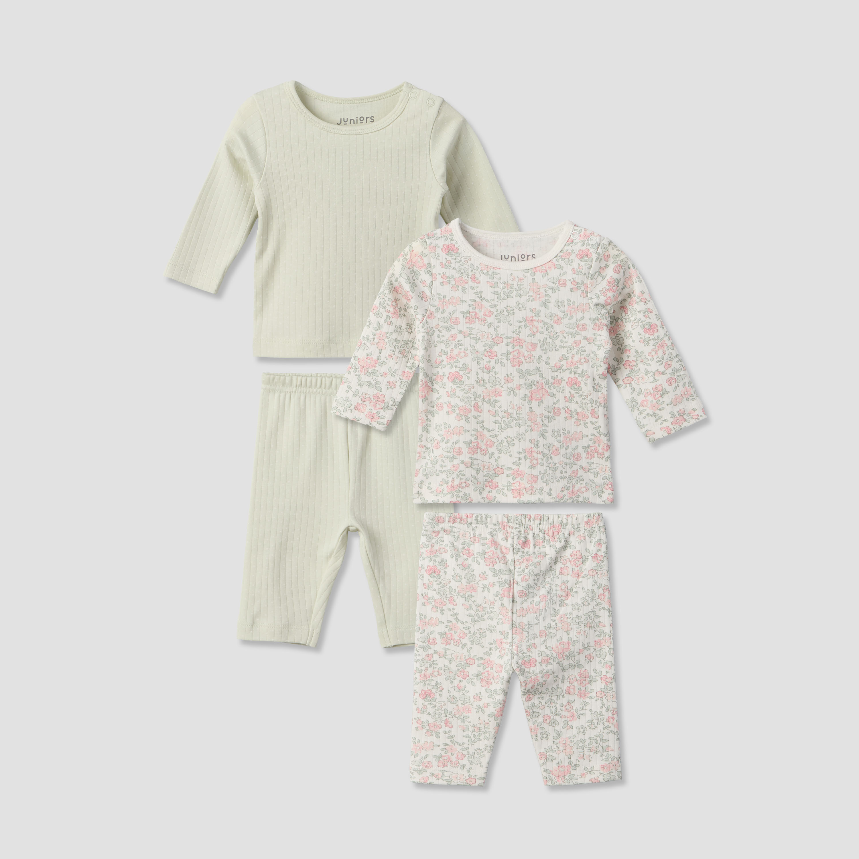 طقم من 2 - طقم بيجاما قطن بياقة مستديرة وأكمام طويلة وتصاميم متنوعة من جونيورز-baby-girls-clothing-nightwear-pyjamasets-image-1