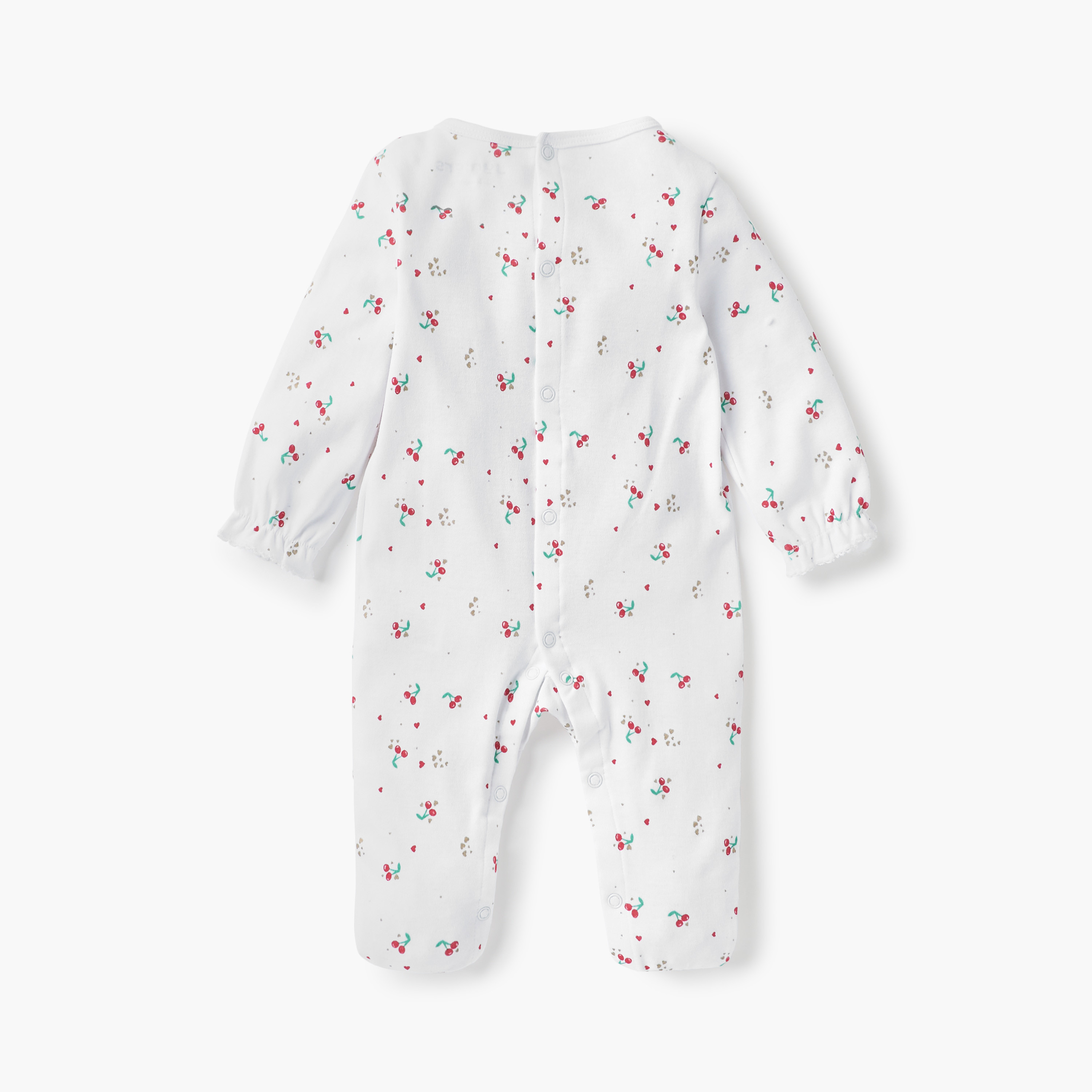 Juniors All-Over Cherry Print Closed Feet Sleepsuit with Long Sleeves and Smocked Detail-baby-girls-clothing-nightwear-sleepsuits-image-2