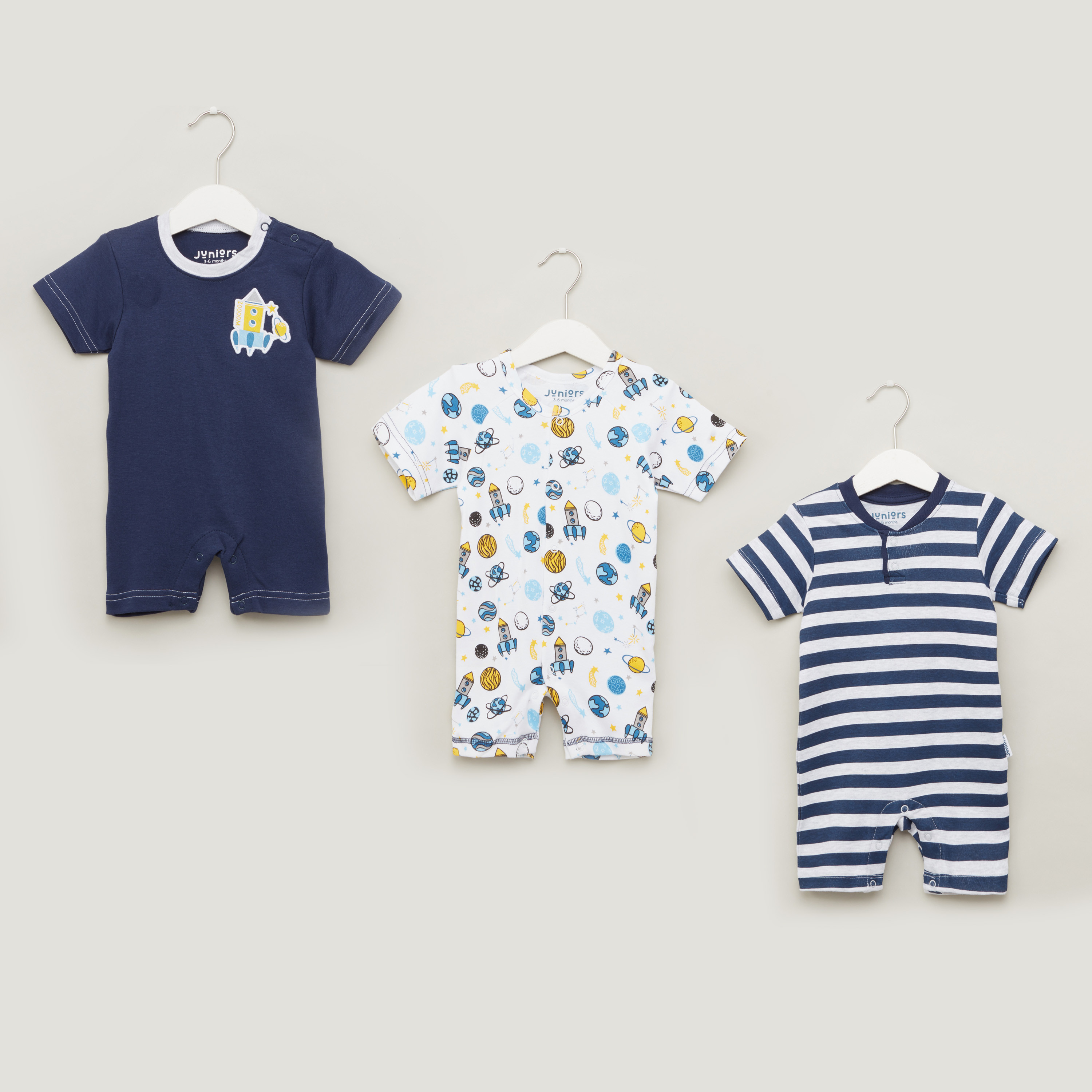 Juniors Round Neck Rompers with Short Sleeves - Set of 3-baby-boys-clothing-multipacks-image-1
