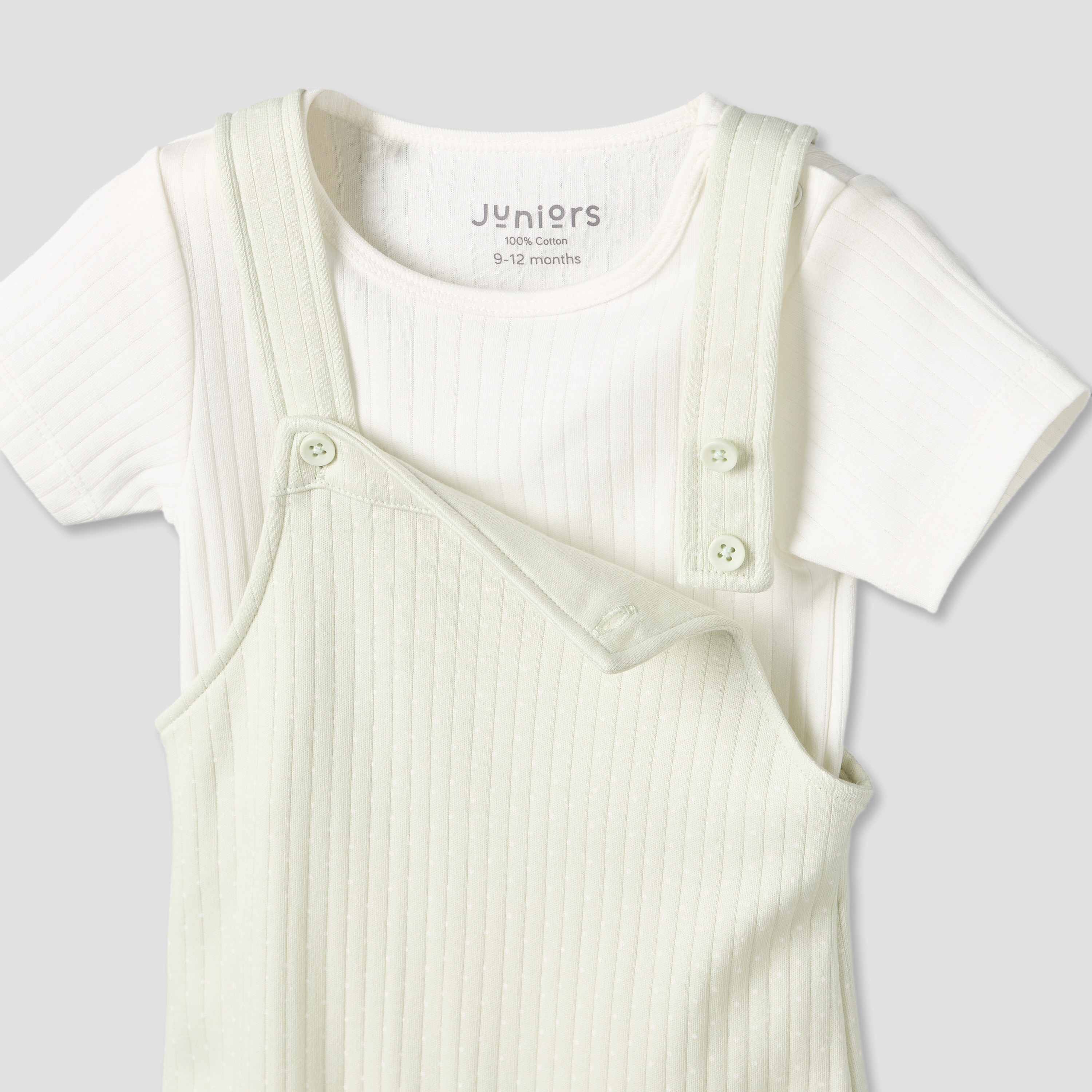 Juniors Round Neck Short Sleeves T-shirt and Dungaree Set with Ribbed Design-baby-girls-clothing-setsandcoords-image-6