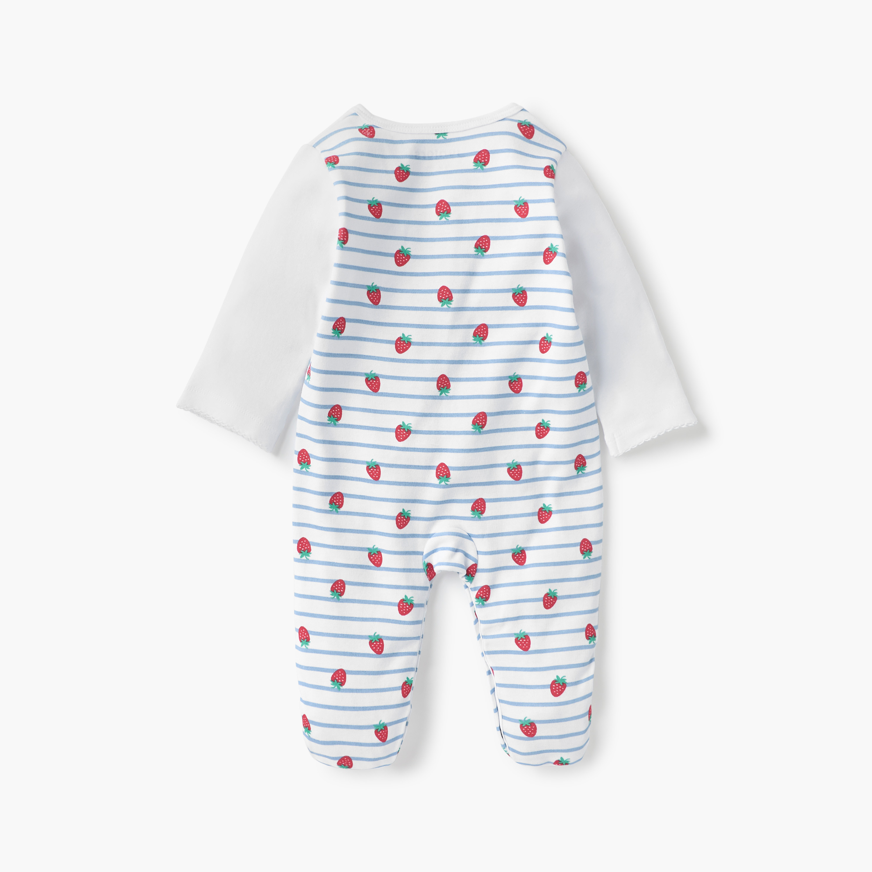 Juniors All-Over Strawberry Print Closed Feet Sleepsuit with Round Neck and Long Sleeves-baby-girls-clothing-nightwear-sleepsuits-image-2