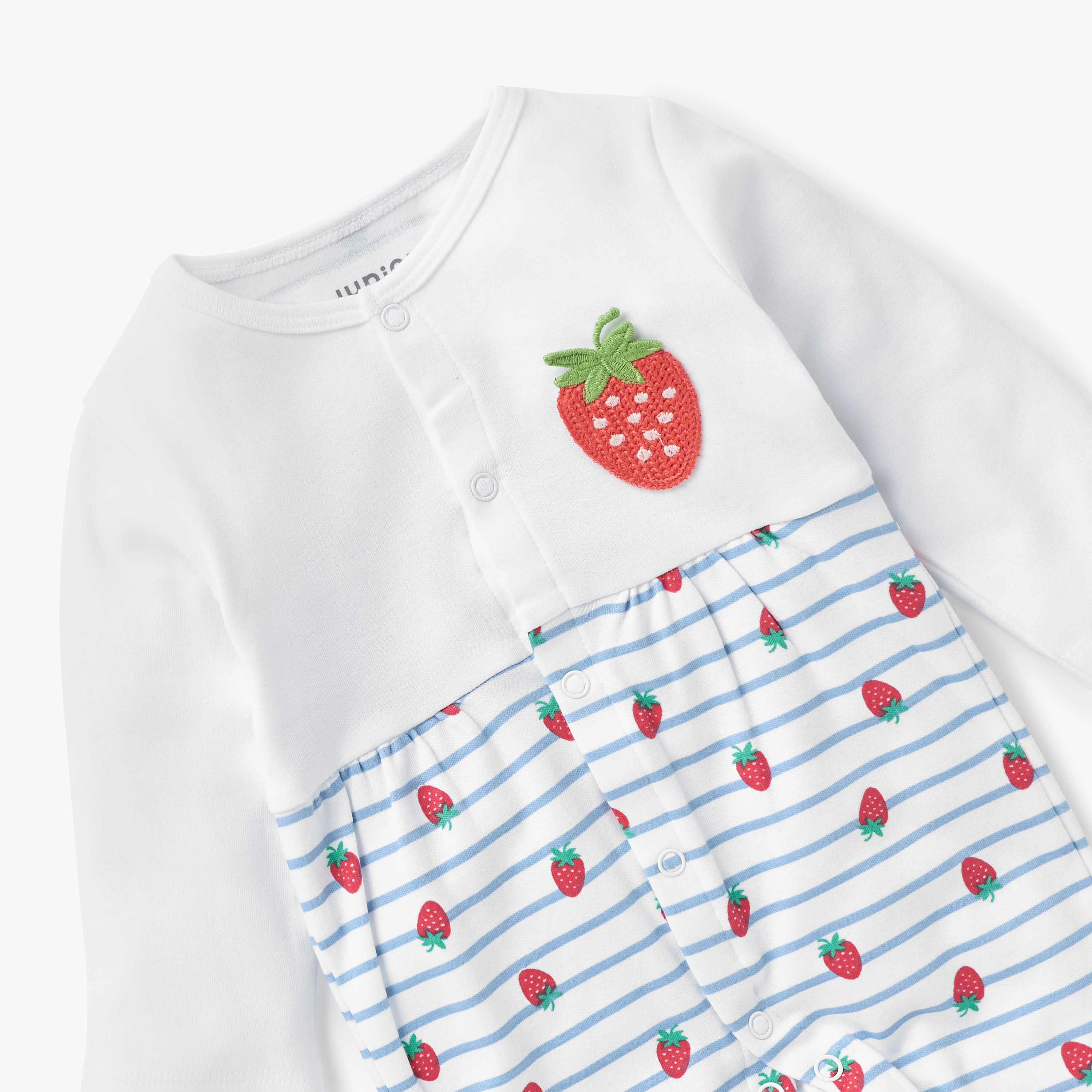 Juniors All-Over Strawberry Print Closed Feet Sleepsuit with Round Neck and Long Sleeves-baby-girls-clothing-nightwear-sleepsuits-image-3