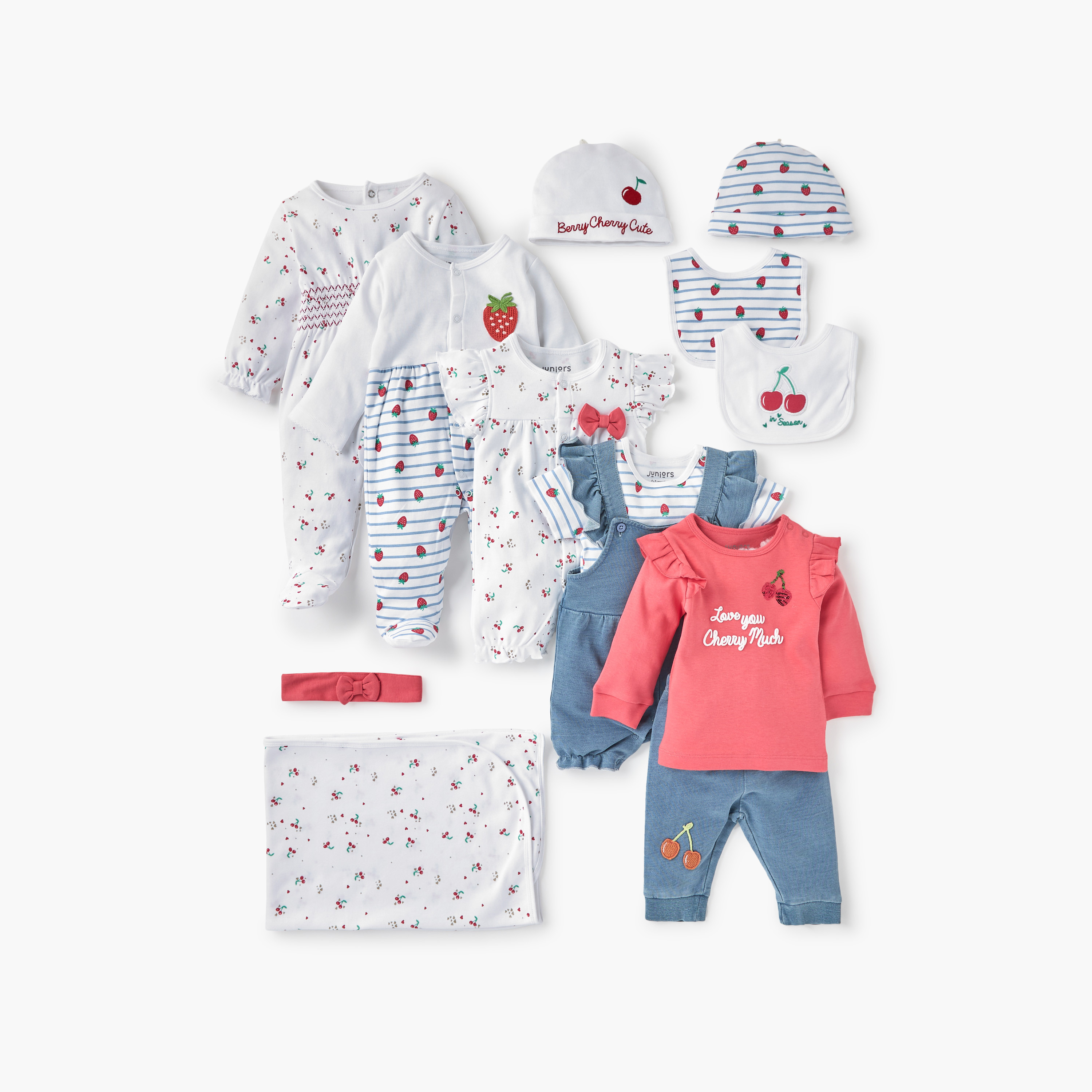 Juniors All-Over Strawberry Print Closed Feet Sleepsuit with Round Neck and Long Sleeves-baby-girls-clothing-nightwear-sleepsuits-image-5