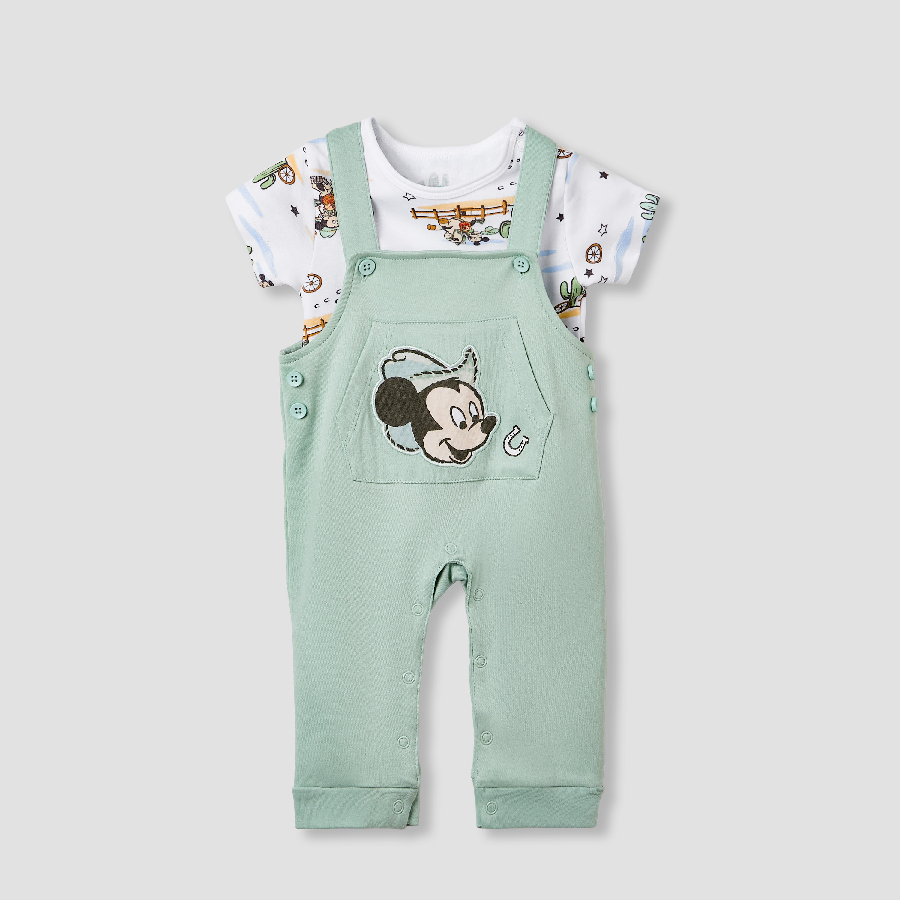Disney Mickey Mouse Print T-shirt and Dungaree Set-baby-boys-clothing-setsandcoords-image-1