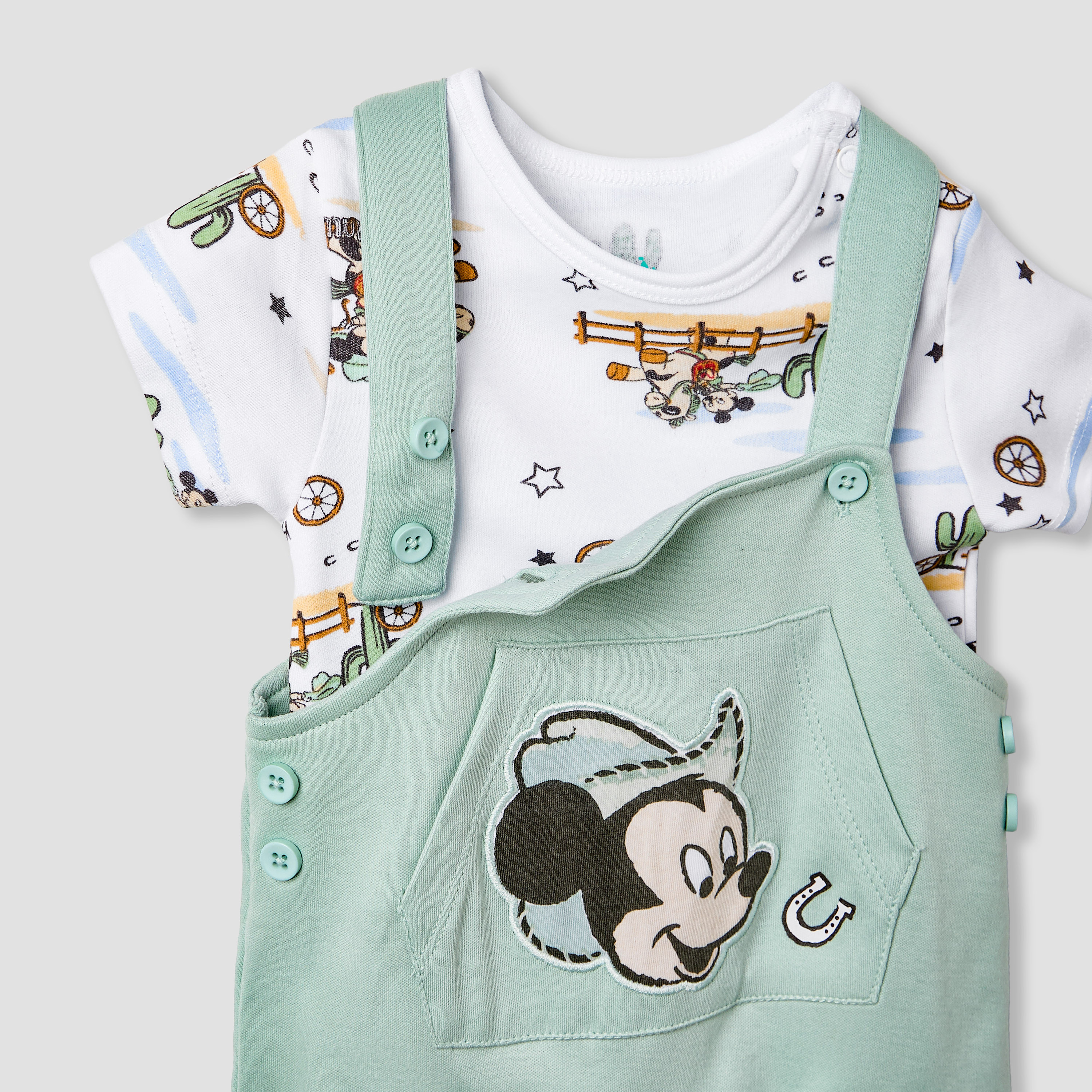 Disney Mickey Mouse Print T-shirt and Dungaree Set-baby-boys-clothing-setsandcoords-image-3