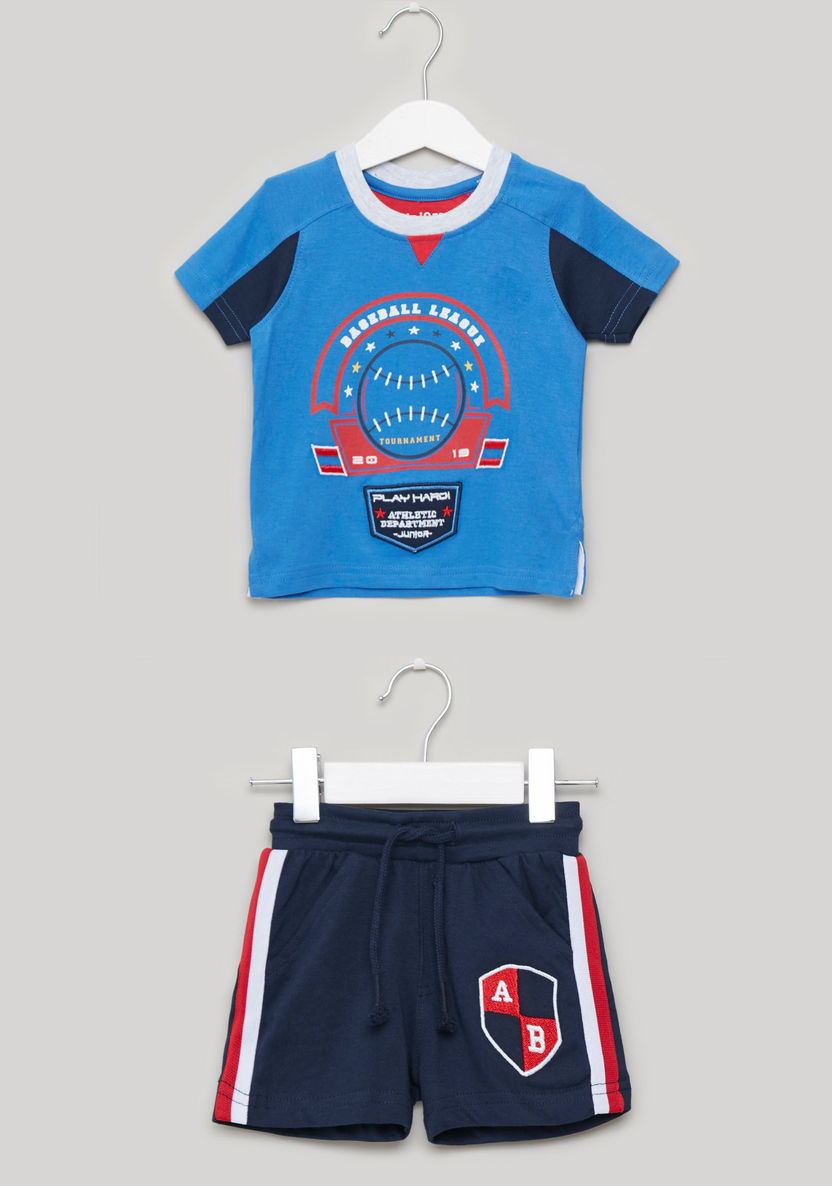 Juniors Graphic Print Round Neck T-shirt and Shorts Set-Pyjama Sets-image-0