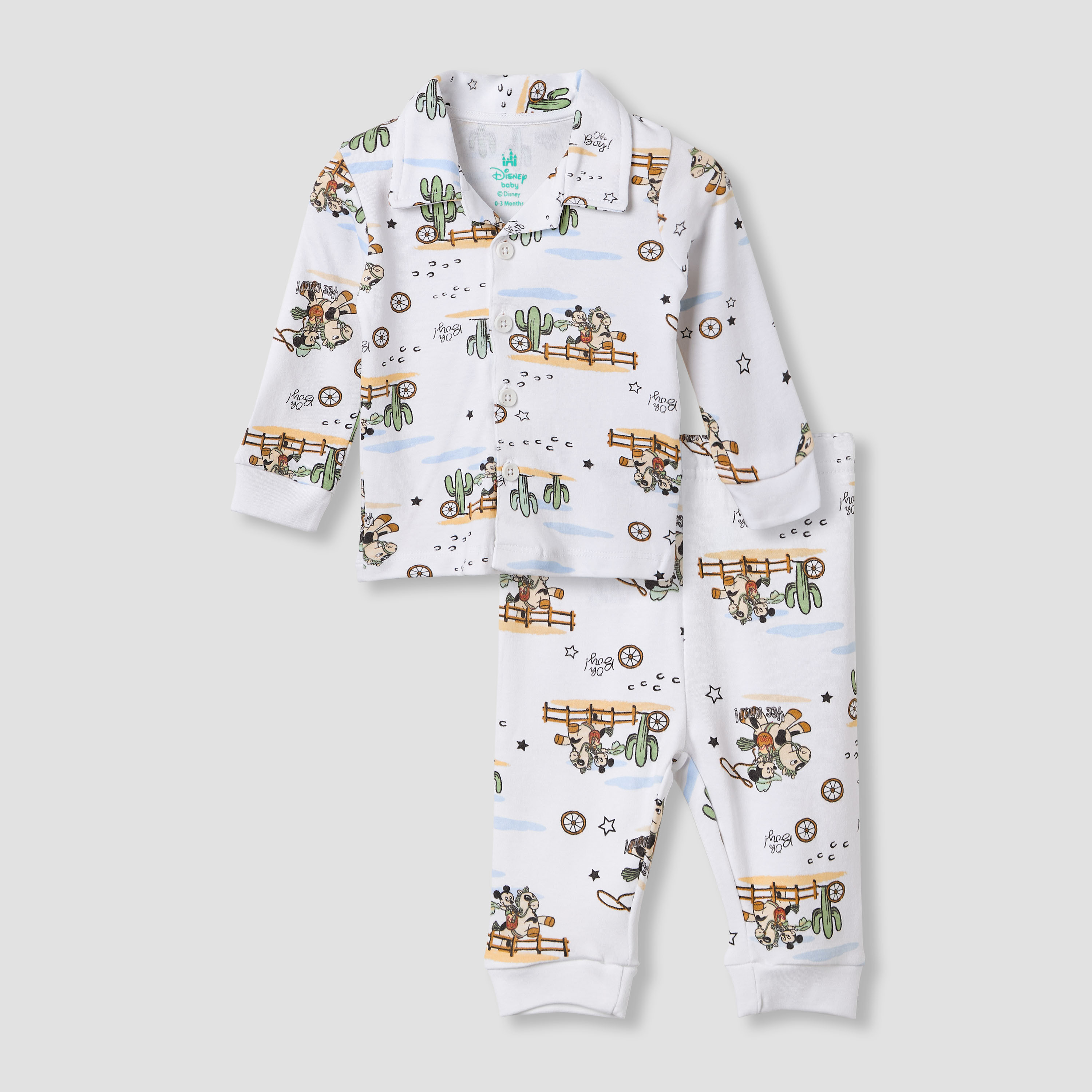 Disney Mickey Mouse Print Shirt and Pyjama Set-baby-boys-clothing-nightwear-pyjamasets-image-1