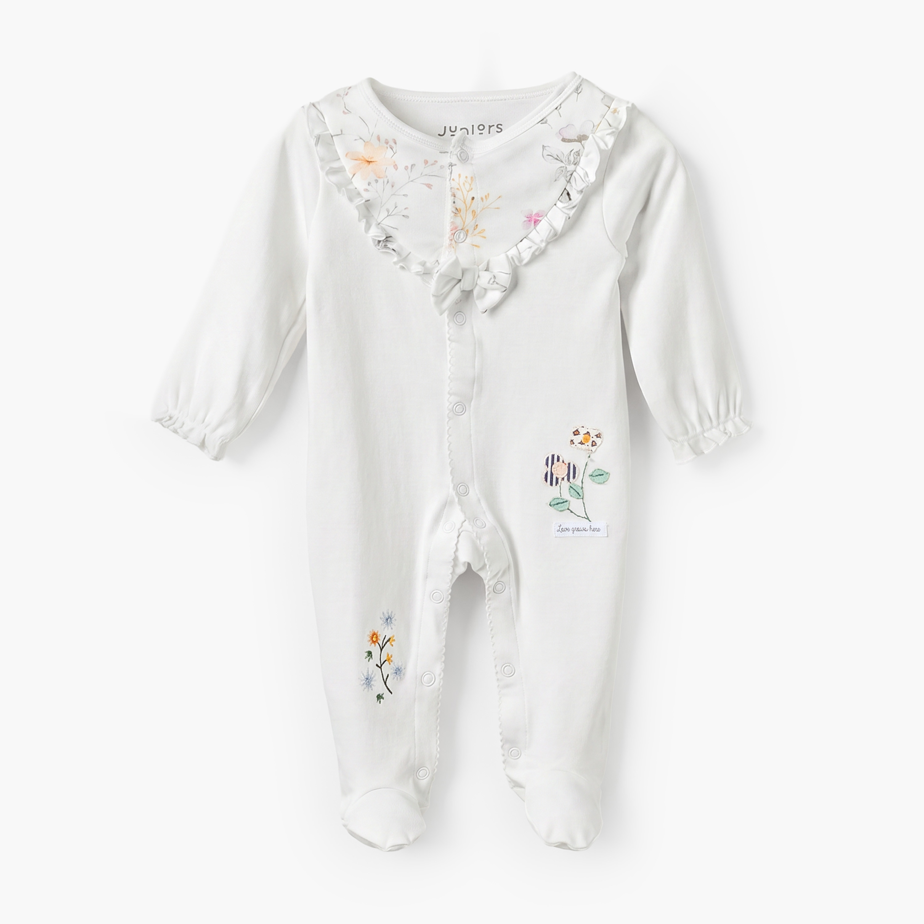 بدلة نوم قطنية بياقة دائرية وأكمام طويلة للبنات بطبعة زهور-baby-girls-clothing-nightwear-sleepsuits-image-2