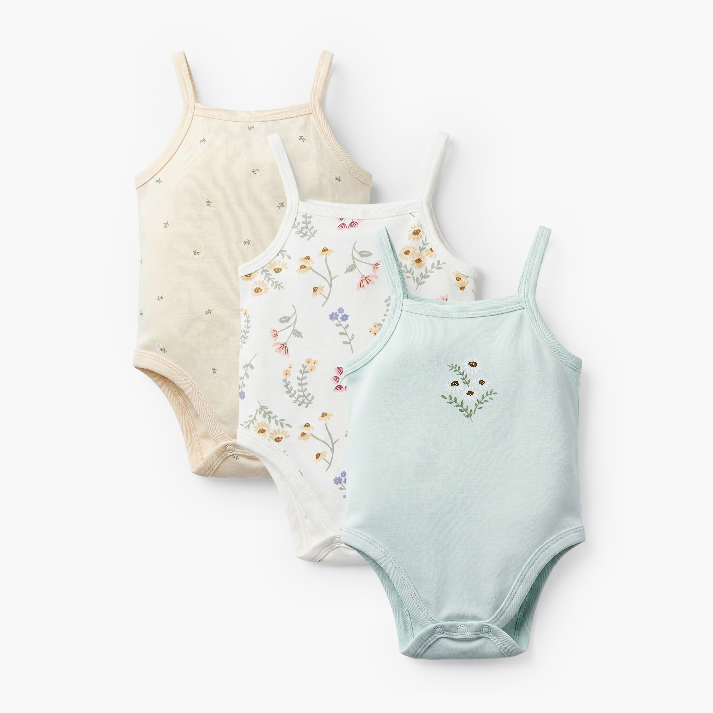 Pack of 3 Juniors Cotton Strappy Bodysuit with Floral Print-baby-girls-clothing-bodysuits-image-1