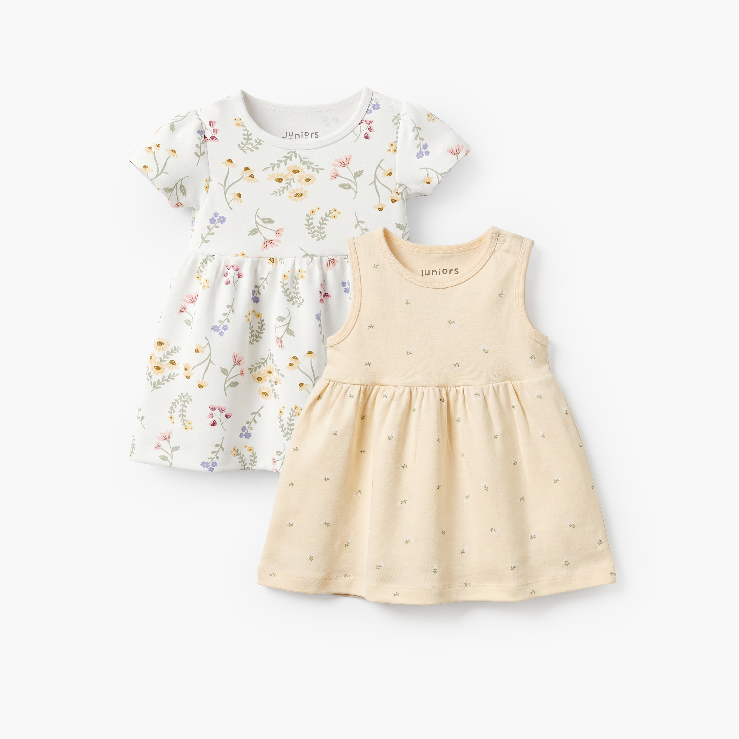 Pack of 2 Juniors Round Neck Knee Length Dress with Floral Print-baby-girls-clothing-dressesandjumpsuits-image-1