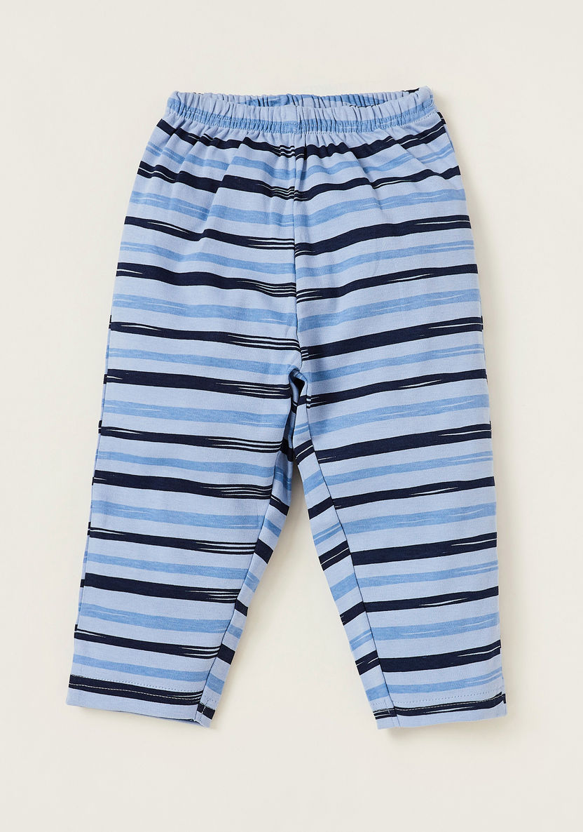 Juniors Graphic Print T-shirt and Full-Length Striped Pyjama Set-Pyjama Sets-image-2