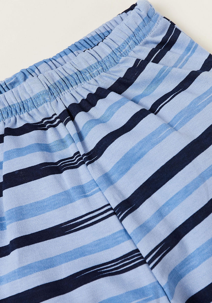 Juniors Graphic Print T-shirt and Full-Length Striped Pyjama Set-Pyjama Sets-image-4