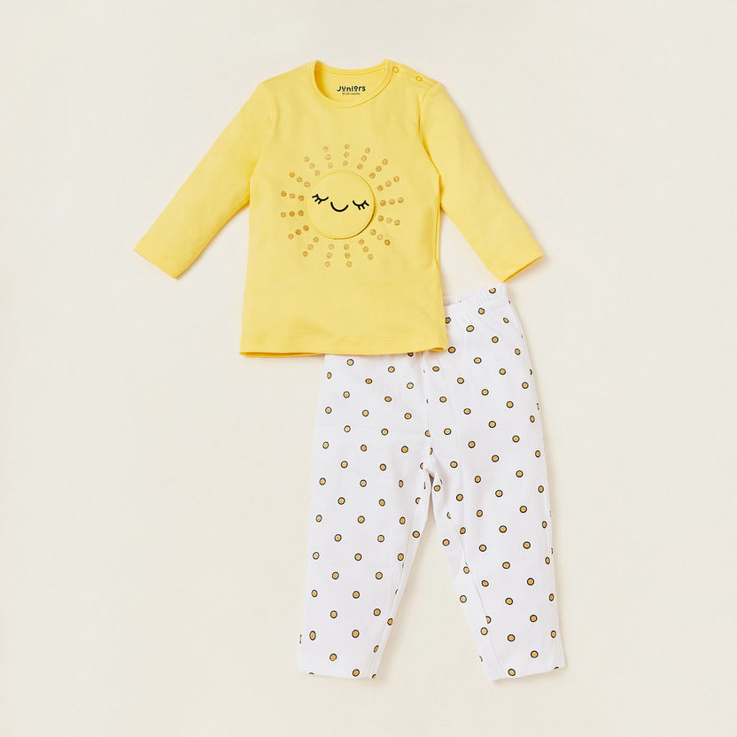 Juniors Printed Round Neck T-shirt and Pyjama Set-Sleepsuits-image-0