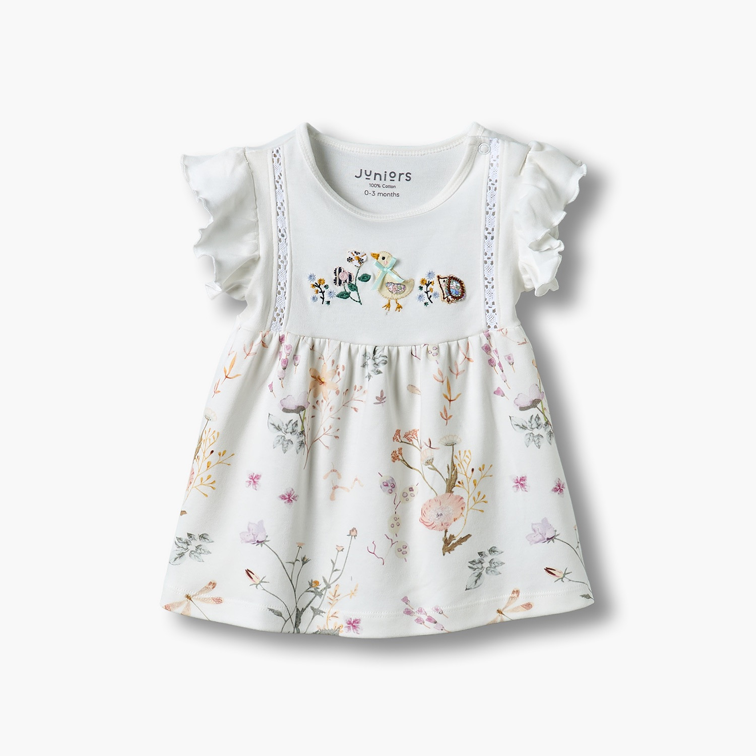 فستان طول الركبة بطبعات أزهار وأكمام قصيرة وياقة مستديرة من جونيورز-baby-girls-clothing-dressesandjumpsuits-image-2