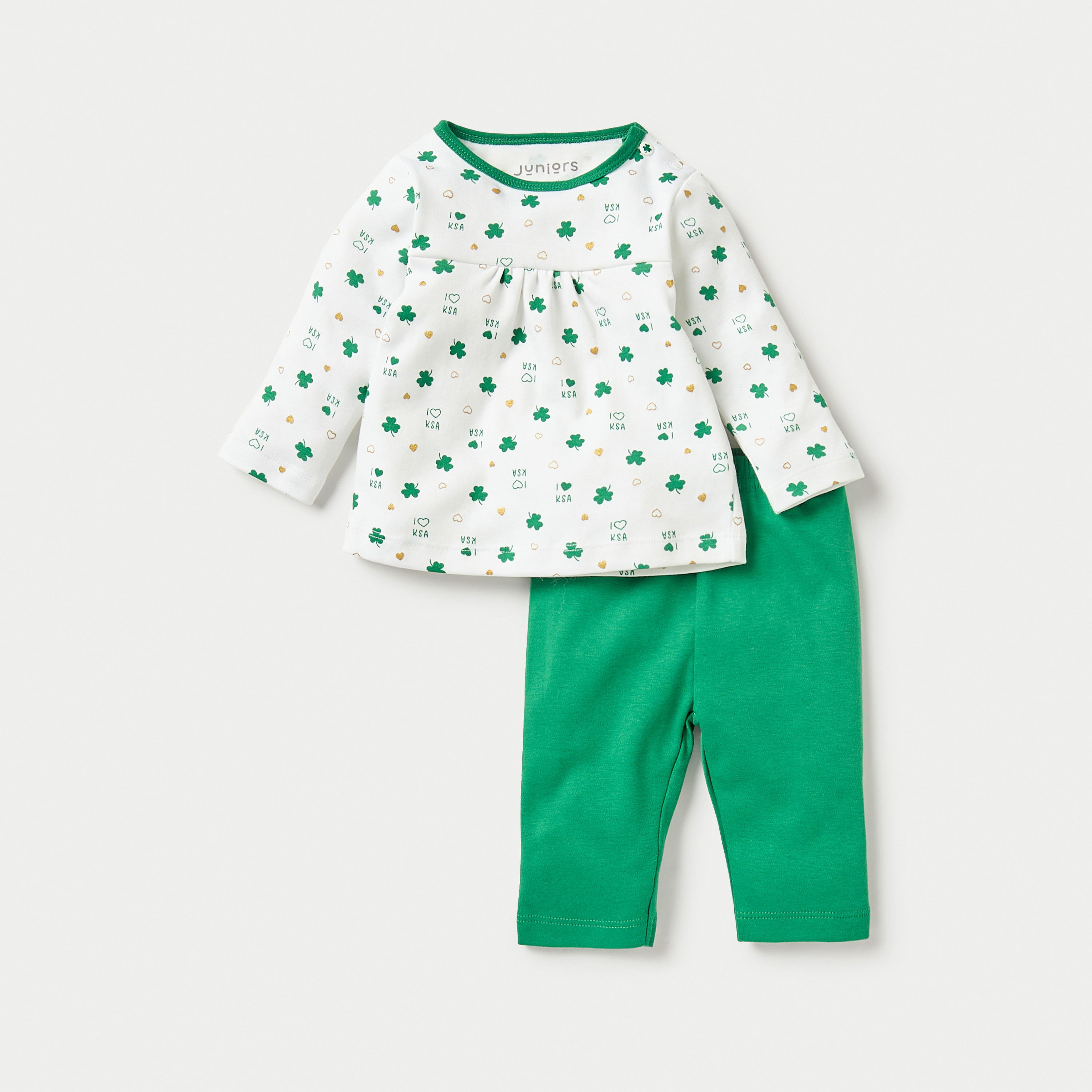 Juniors All-Over KSA National Day Print Top and Pyjama Set-baby-girls-clothing-nightwear-pyjamasets-image-1