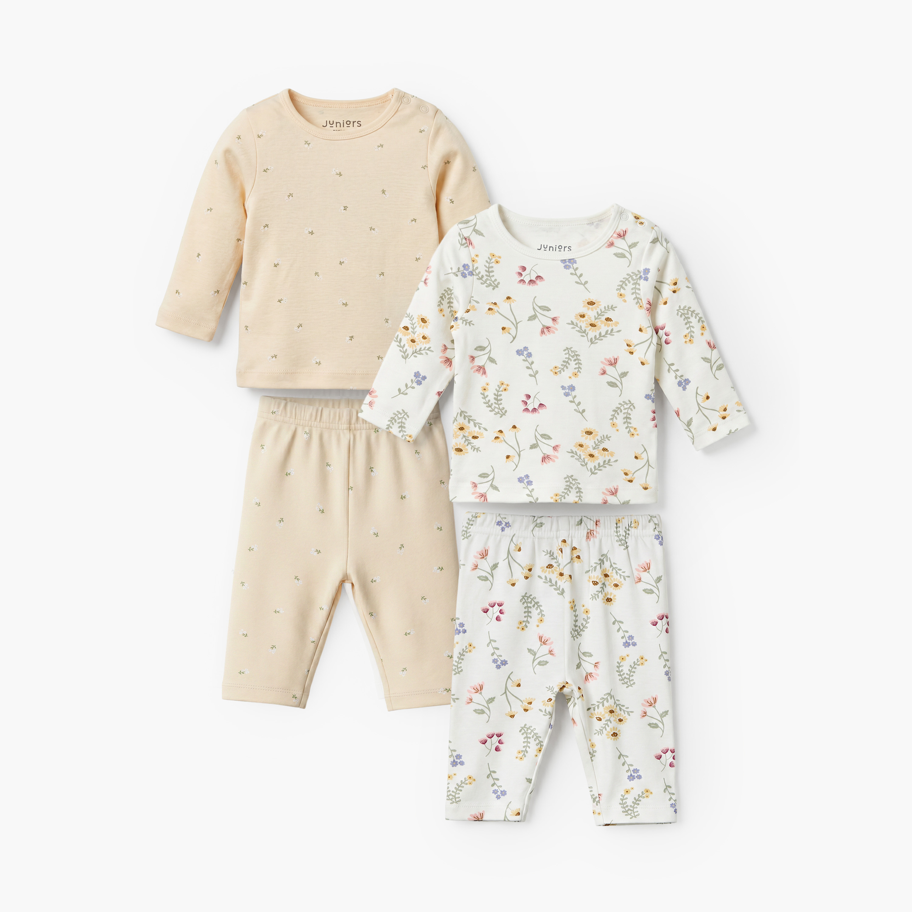 Pack of 2 Juniors Cotton Crew Neck Short Sleeves Pyjama Set with Floral Print-baby-girls-clothing-nightwear-pyjamasets-image-1