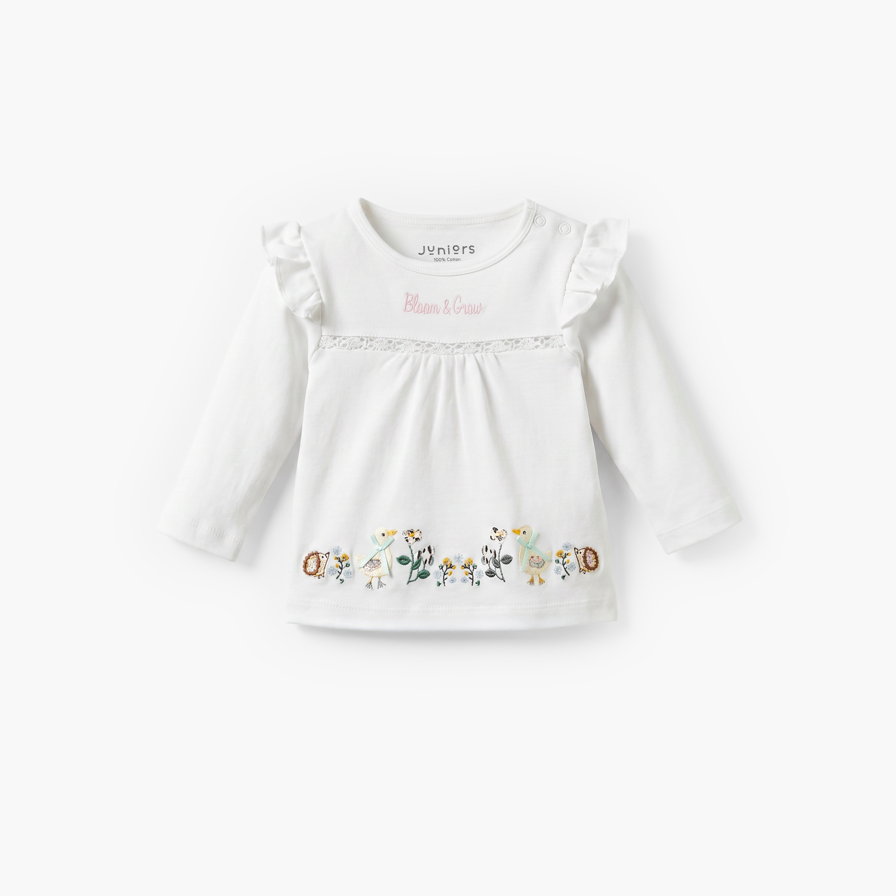 طقم بيجاما قطنية بياقة دائرية وأكمام طويلة للبنات بطبعة زهور-baby-girls-clothing-nightwear-pyjamasets-image-2