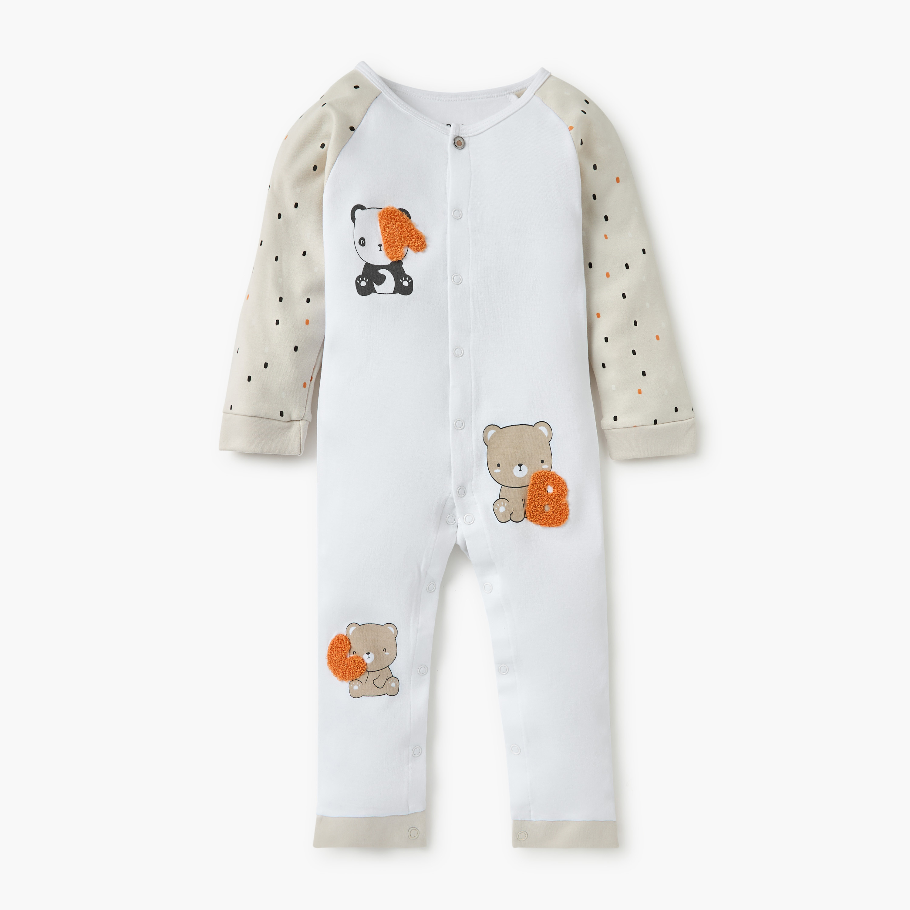 Juniors Printed Sleepsuit with Round Neck and Long Sleeves-baby-boys-clothing-nightwear-sleepsuits-image-1