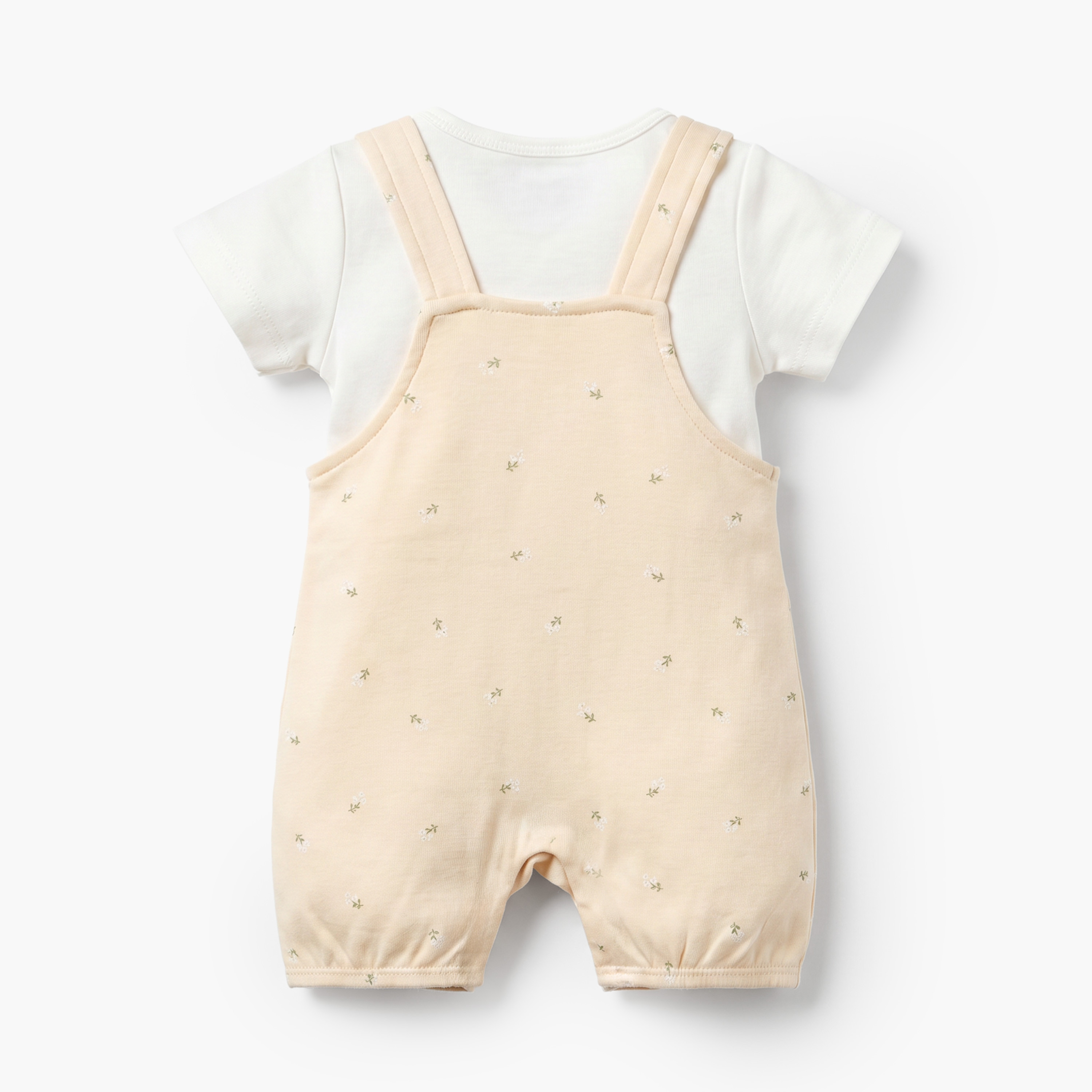 Juniors Crew Neck Short Sleeves T-shirt and Dungaree Set with Floral Print-baby-girls-clothing-rompers-image-4