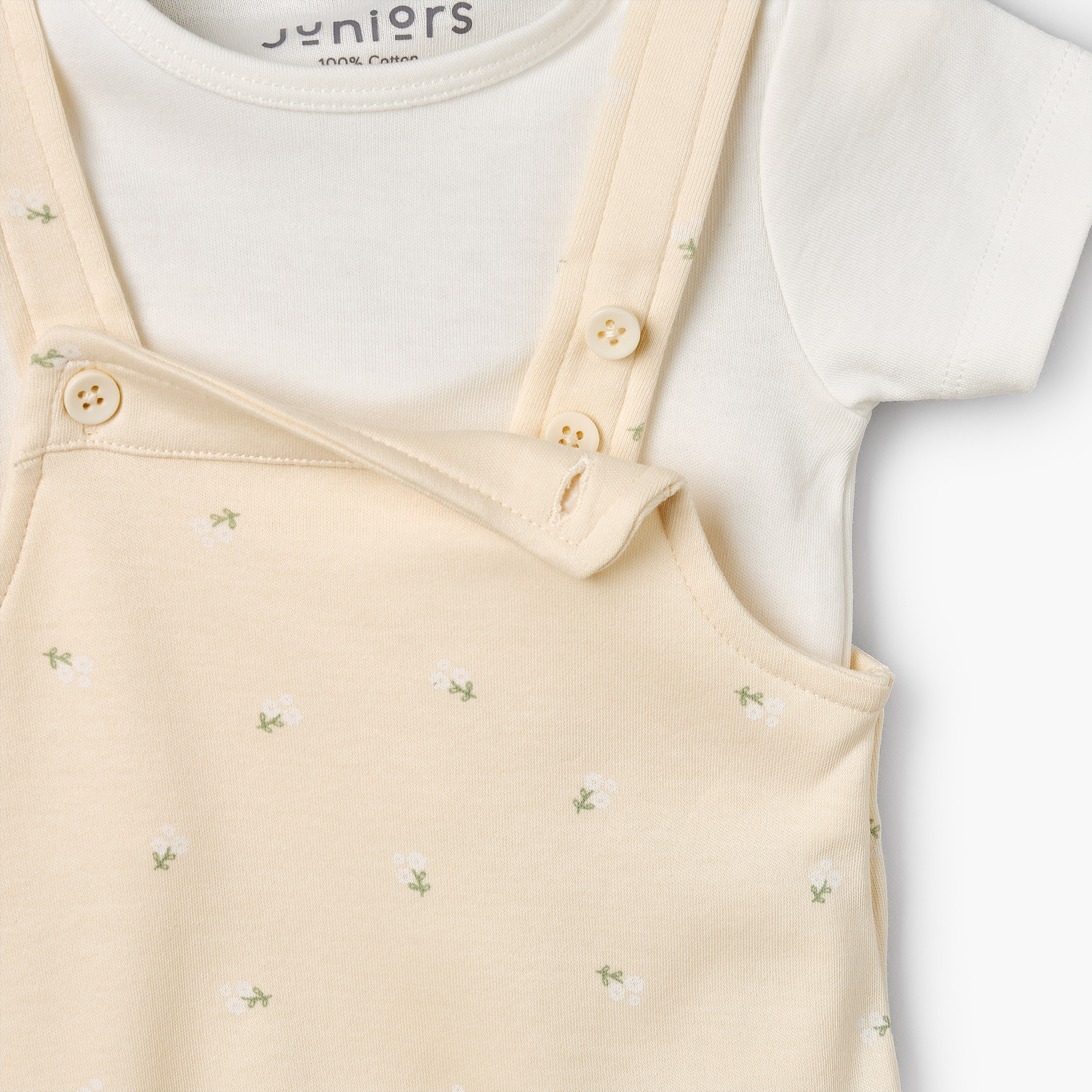 Juniors Crew Neck Short Sleeves T-shirt and Dungaree Set with Floral Print-baby-girls-clothing-setsandcoords-image-7