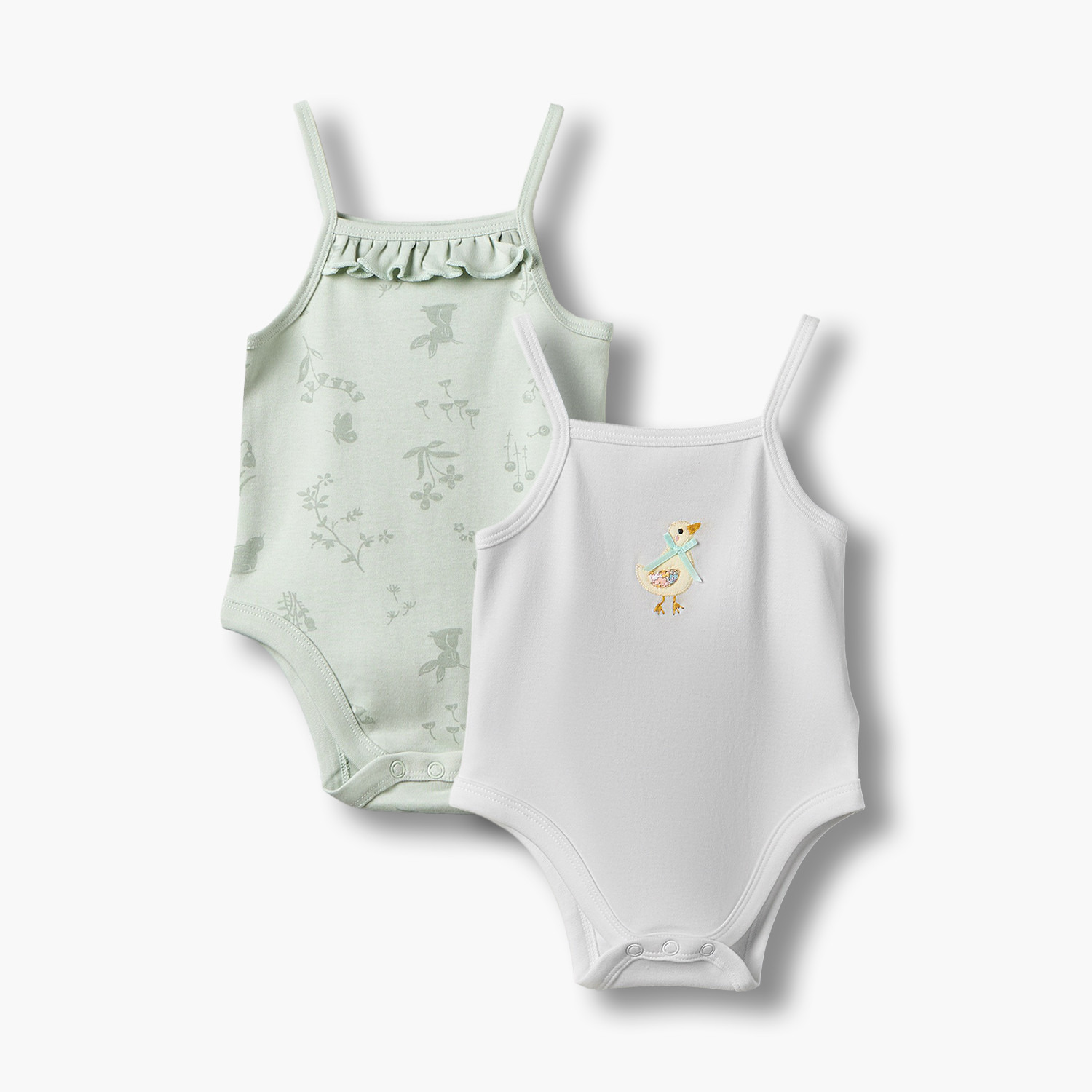 طقم من 2 بودي سوت برقبة مربعة وأشرطة مع أزرار كبس-baby-girls-clothing-bodysuits-image-1