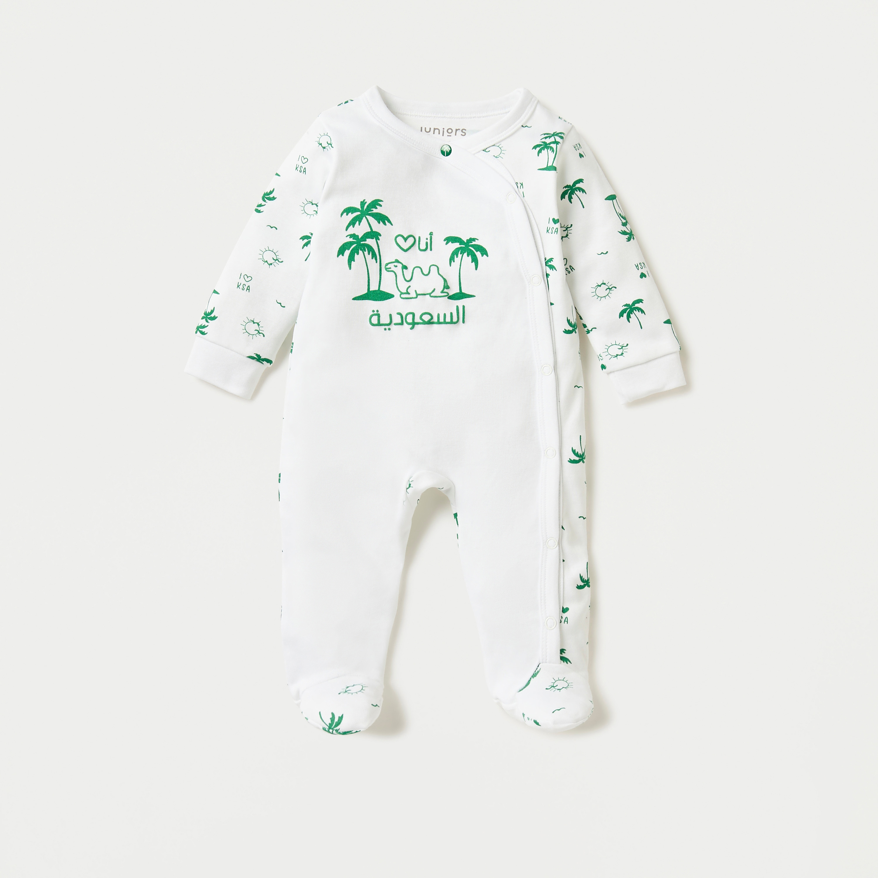 Juniors KSA National Day Print Footed Sleepsuit with Long Sleeves-baby-boys-clothing-nightwear-sleepsuits-image-1