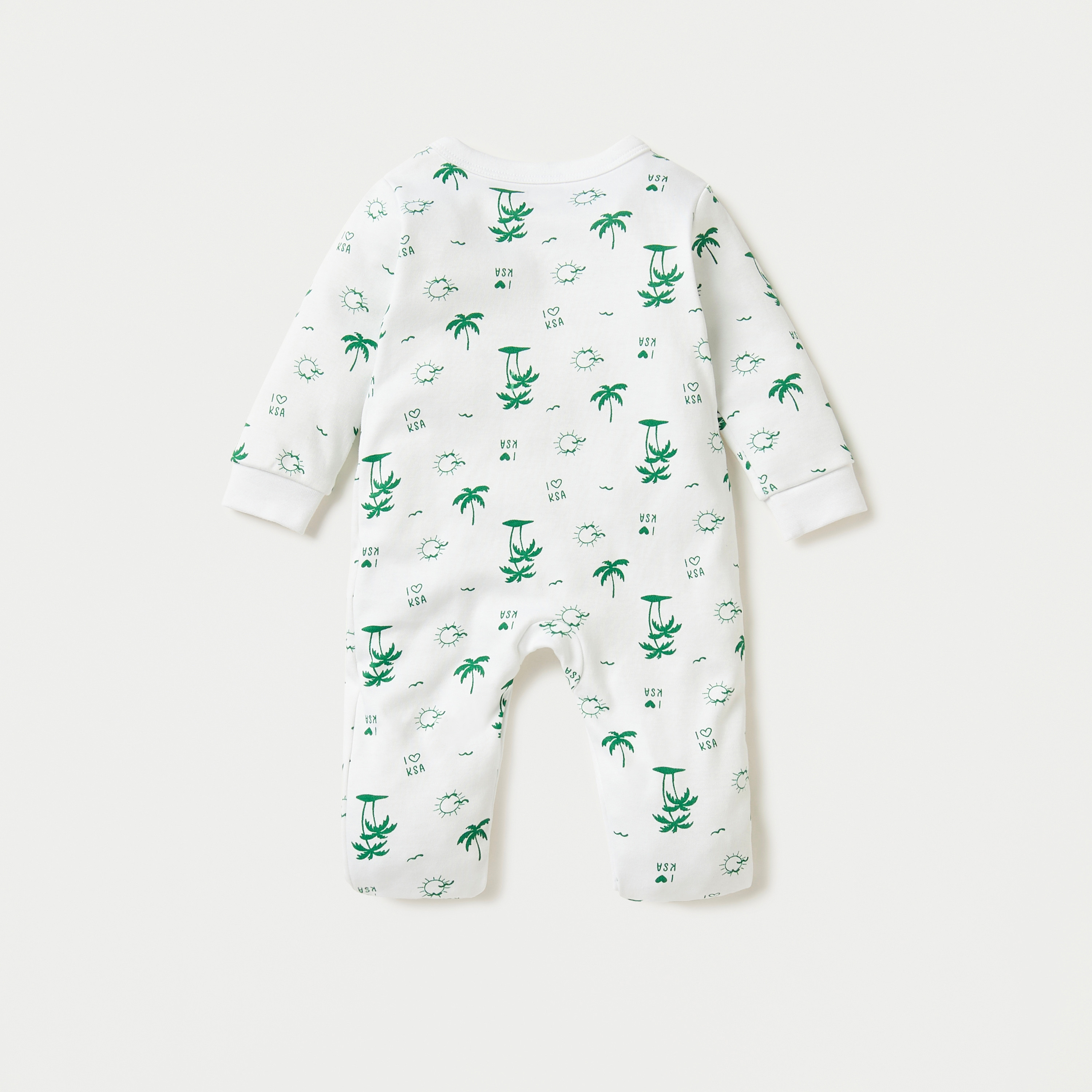 Juniors KSA National Day Print Footed Sleepsuit with Long Sleeves-baby-boys-clothing-nightwear-sleepsuits-image-2