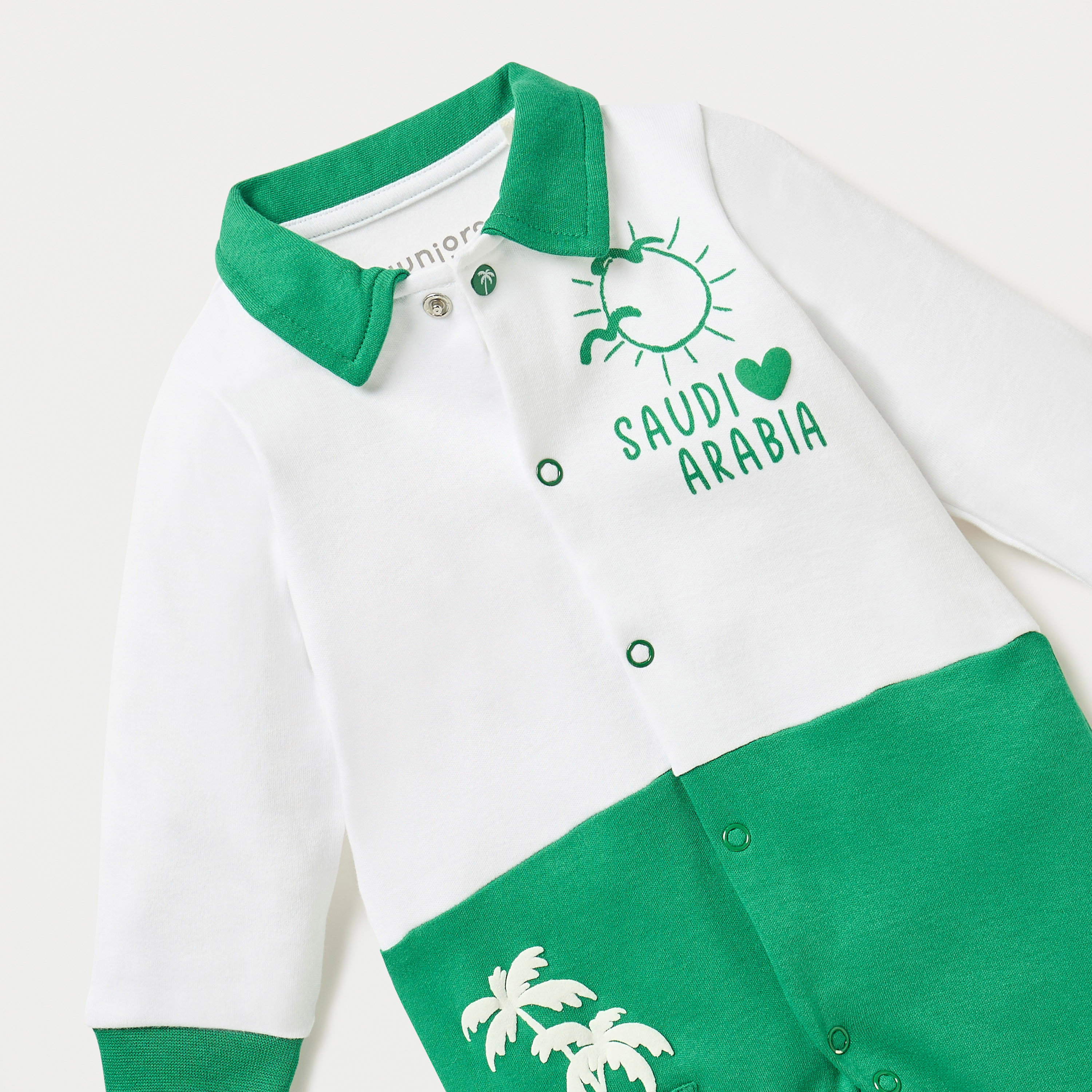 Juniors KSA National Day Print Footed Sleepsuit with Collar and Long Sleeves-baby-boys-clothing-nightwear-sleepsuits-image-3