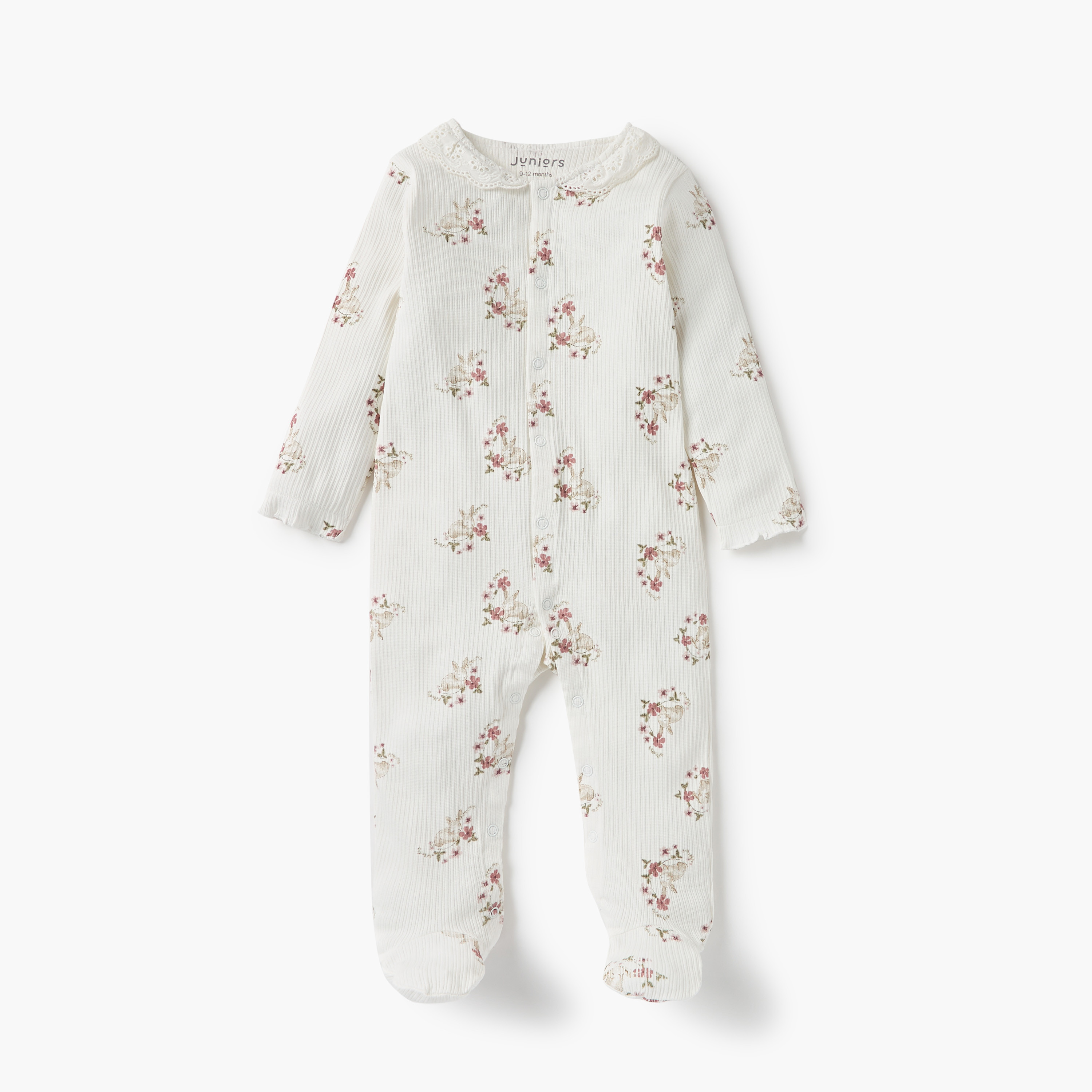 Juniors All-Over Floral Print Closed Feet Sleepsuit with Collar and Long Sleeves-baby-girls-clothing-nightwear-sleepsuits-image-1