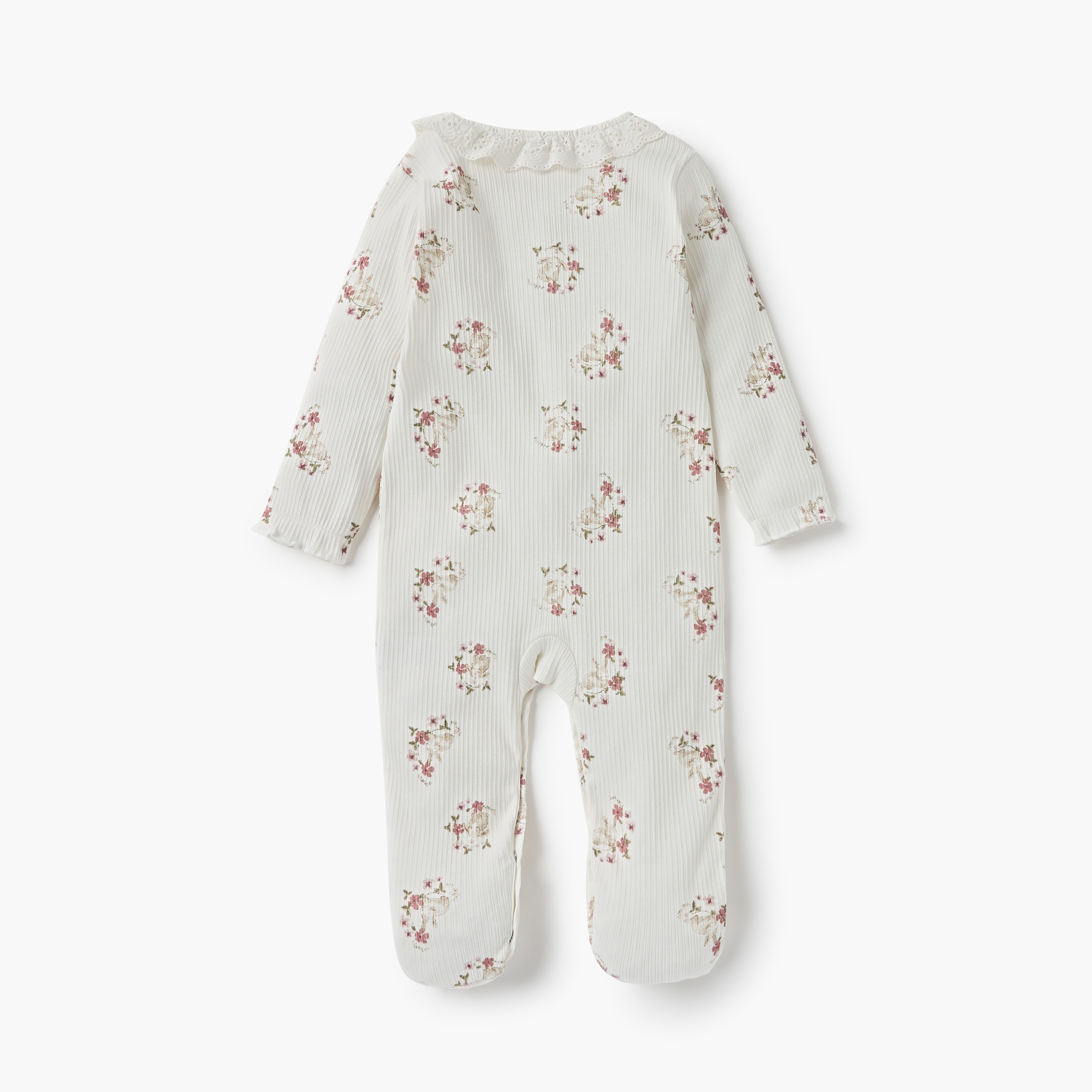 Juniors All-Over Floral Print Closed Feet Sleepsuit with Collar and Long Sleeves-baby-girls-clothing-nightwear-sleepsuits-image-2