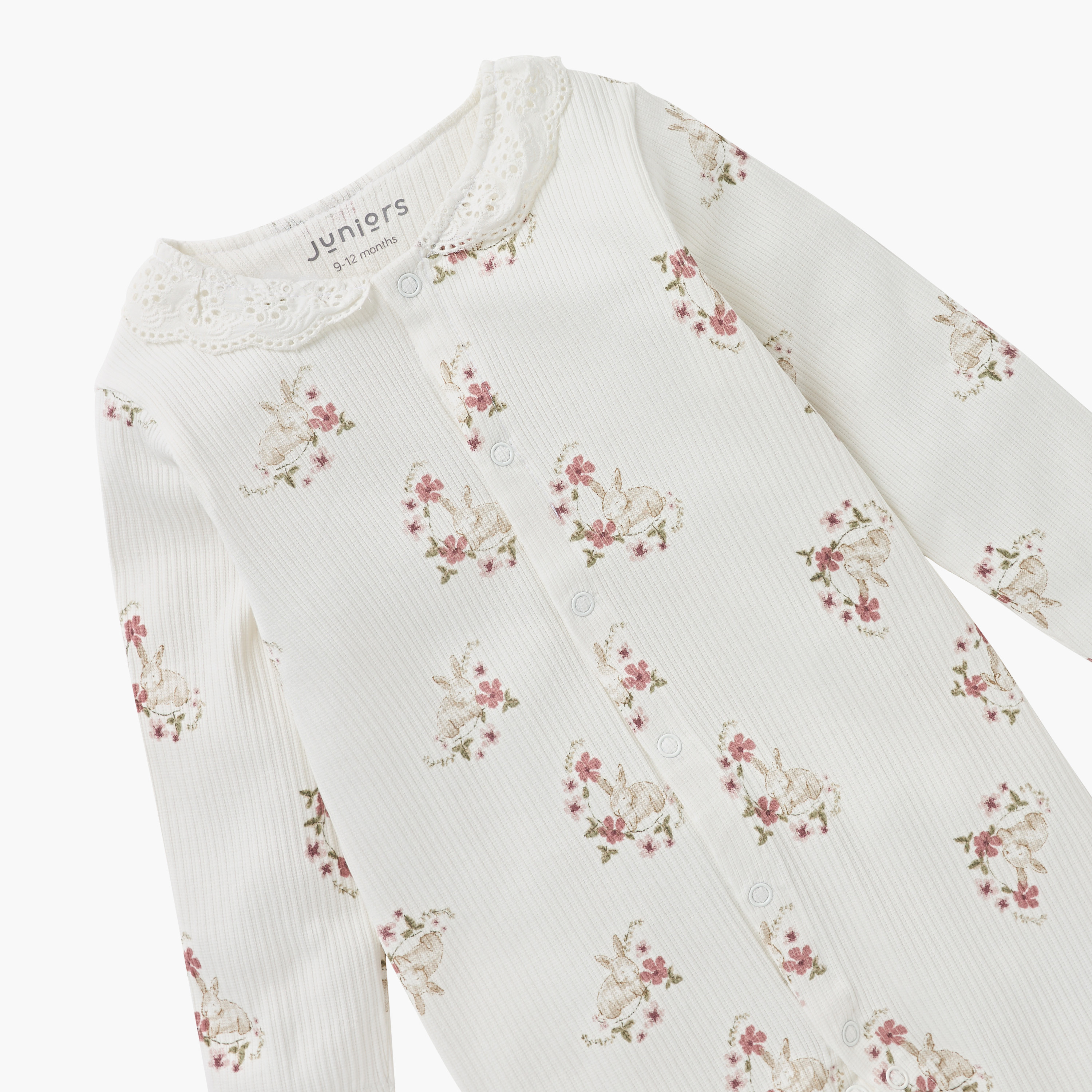 Juniors All-Over Floral Print Closed Feet Sleepsuit with Collar and Long Sleeves-baby-girls-clothing-nightwear-sleepsuits-image-3