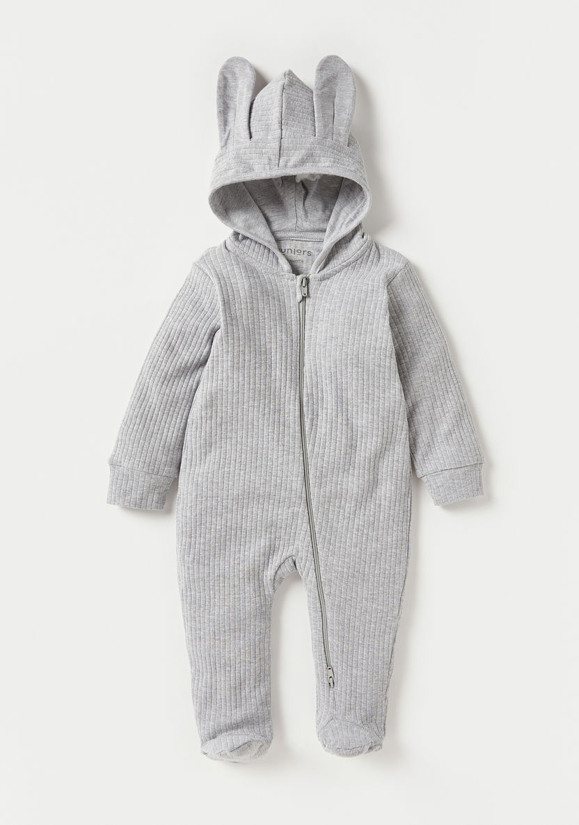 Juniors Textured Closed Feet Sleepsuit with Hood and Zip Closure-Sleepsuits-image-0